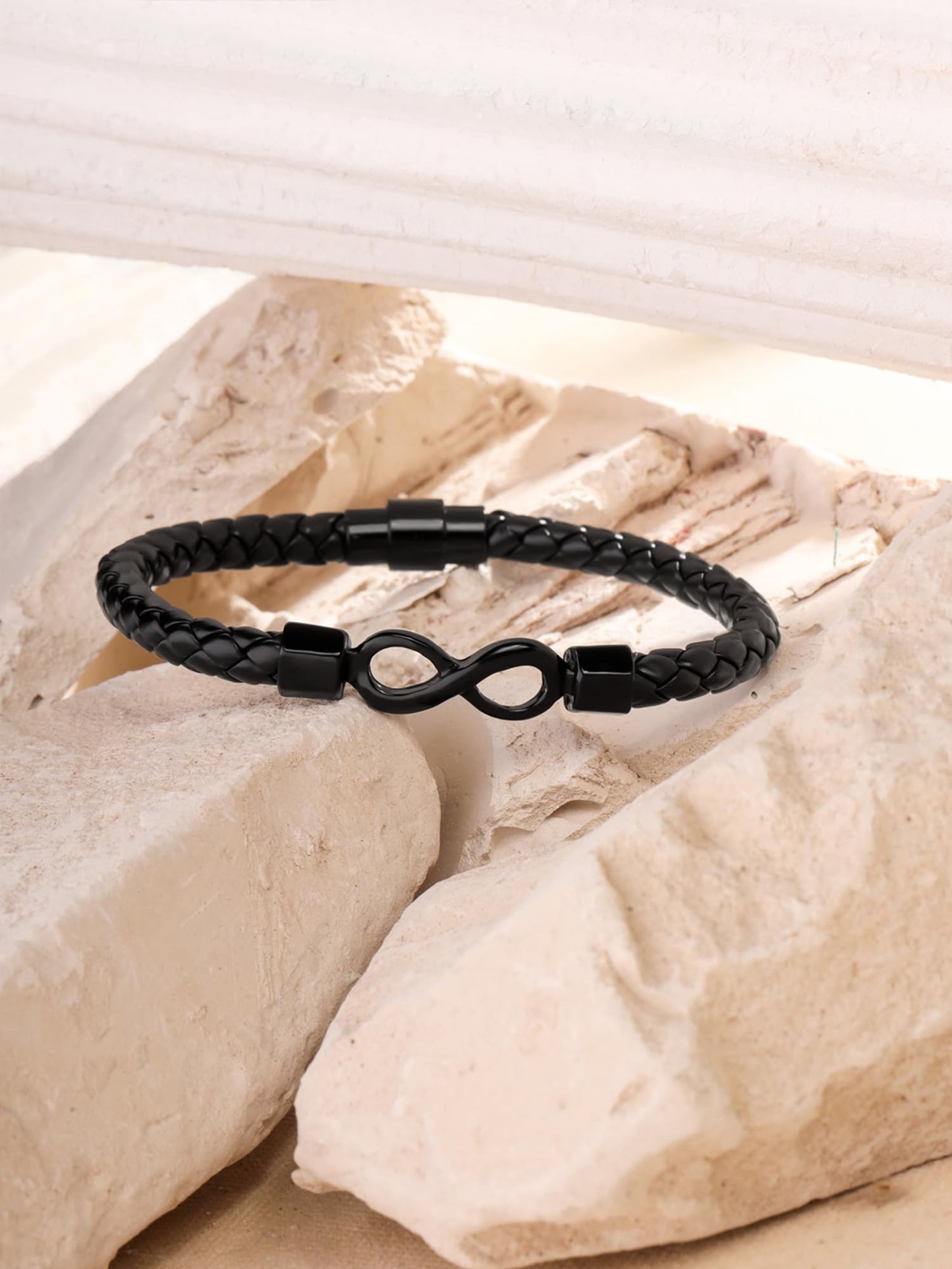 Yellow Chimes Leather Bracelets for Men | Fashion Black Bracelet | Men's Infinity Leather Bracelet For Boys | Hand Accessories for Men | Birthday Gift for Boys & Men Anniversary Gift for Husband