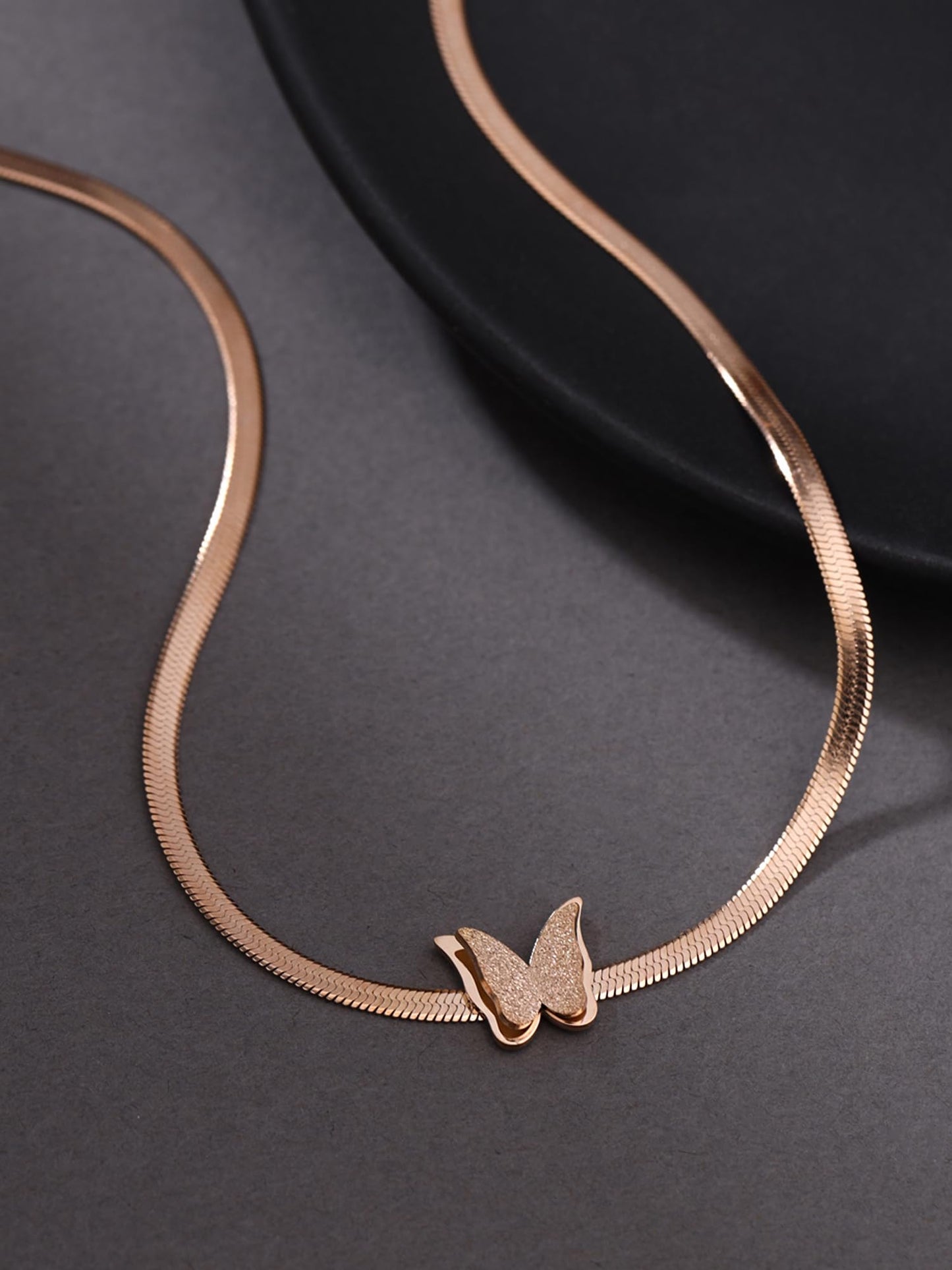 Yellow Chimes Chain Necklace for Women | Fashion Rose Gold Plated Neck Chain Pendant | Butterfly Shaped Pendant Necklace for Women | Western Necklace for Girls Birthday Anniversary Gift for Women Wife