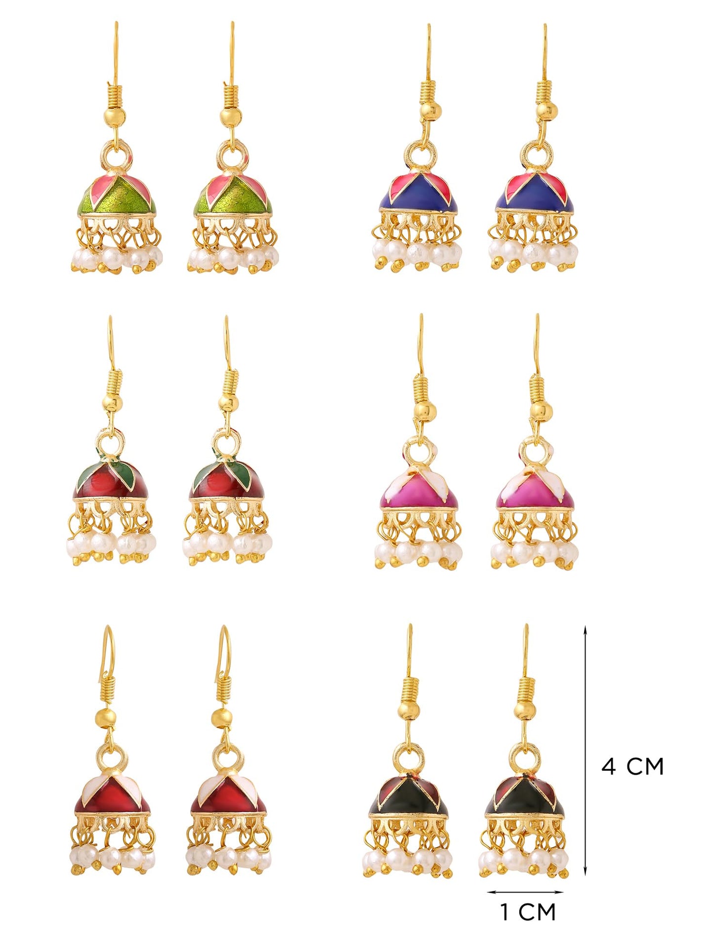 Yellow Chimes Meenakari Jhumka Earrings for Women | Traditional Small Jhumki Earrings Set for Girls | Combo of 6 Pairs Jhumkas Ethnic Gold Plated Women Earrings | Birthday Gift For Girls