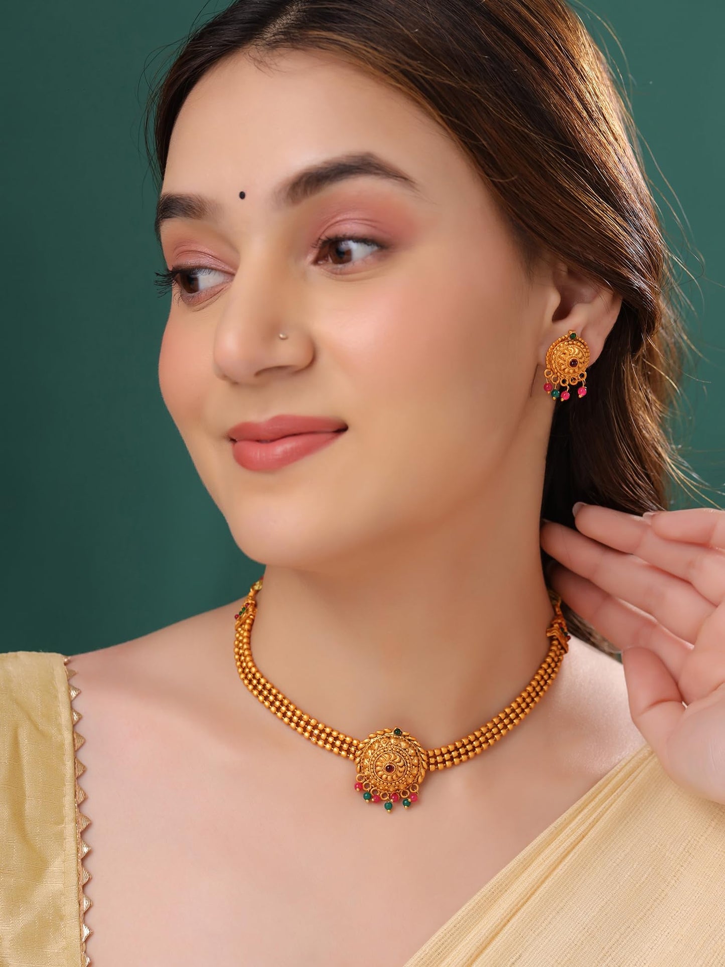 Yellow Chimes Jewellery Set For Women | Ethnic Gold Plated Choker Necklace Set for Women | Traditional Jewellery Sets For Girls | Birthday Gift for Girls & Women Anniversary Gift for Wife