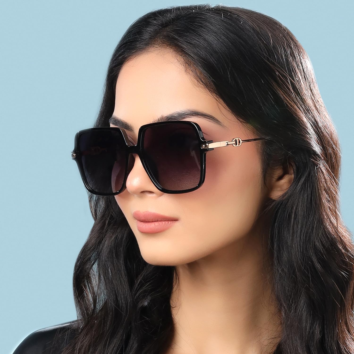 Yellow Chimes Sunglasses for Women Square Shaped Black Sunglasses for Women Polarised Sunglasses Girls Women Sunglasses for Women Stylish 100%