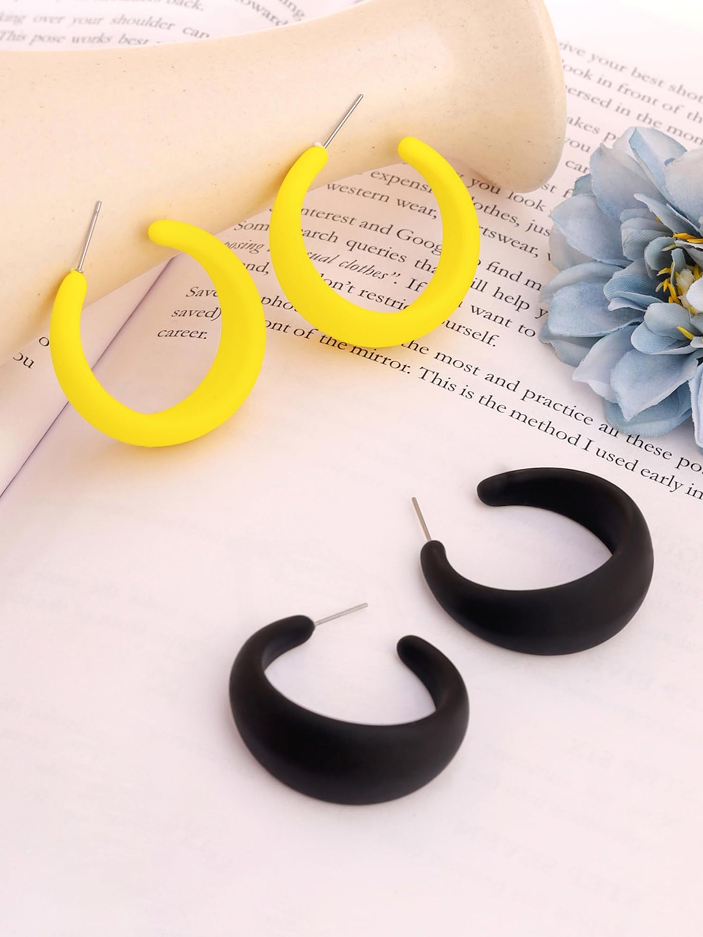 Yellow Chimes Hoop Earrings for Women | Fashion Black Earrings for Girls Combo of 2 Pairs Hoops Earrings Set | Big Hoop Women Earrings | Birthday Gift For Girls Anniversary Gift for Wife