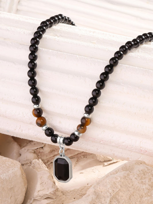 Yellow Chimes Beads Necklace for Men Fashion Black Pendants For Men | Tiger Eye Stone Beads Necklace Pendant Necklace Chain for Men | Accessories for Men | Birthday Gift for Men & Boys