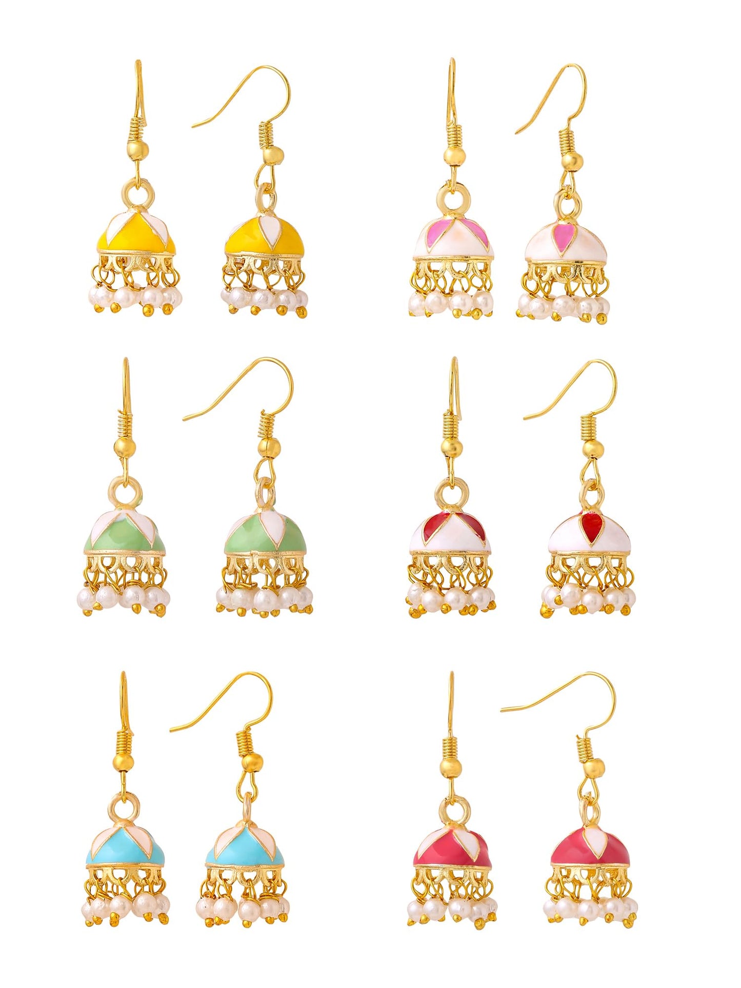 Yellow Chimes Meenakari Jhumka Earrings for Women | Traditional Small Jhumki Earrings Set for Girls | Combo of 6 Pairs Jhumkas Ethnic Gold Plated Women Earrings | Birthday Gift For Girls