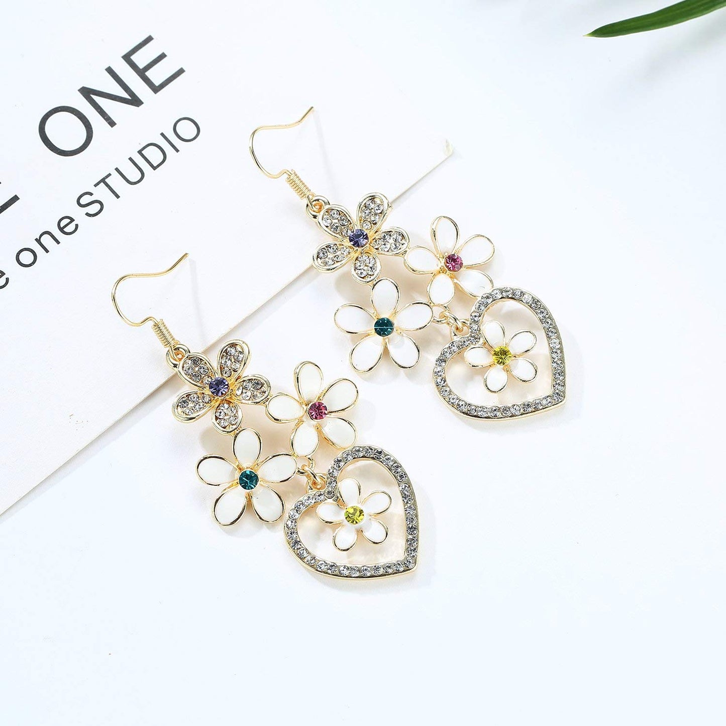 Yellow Chimes Latest Modal Heart Floral Designer Crystal Gold Plated Dangle Earrings For Women