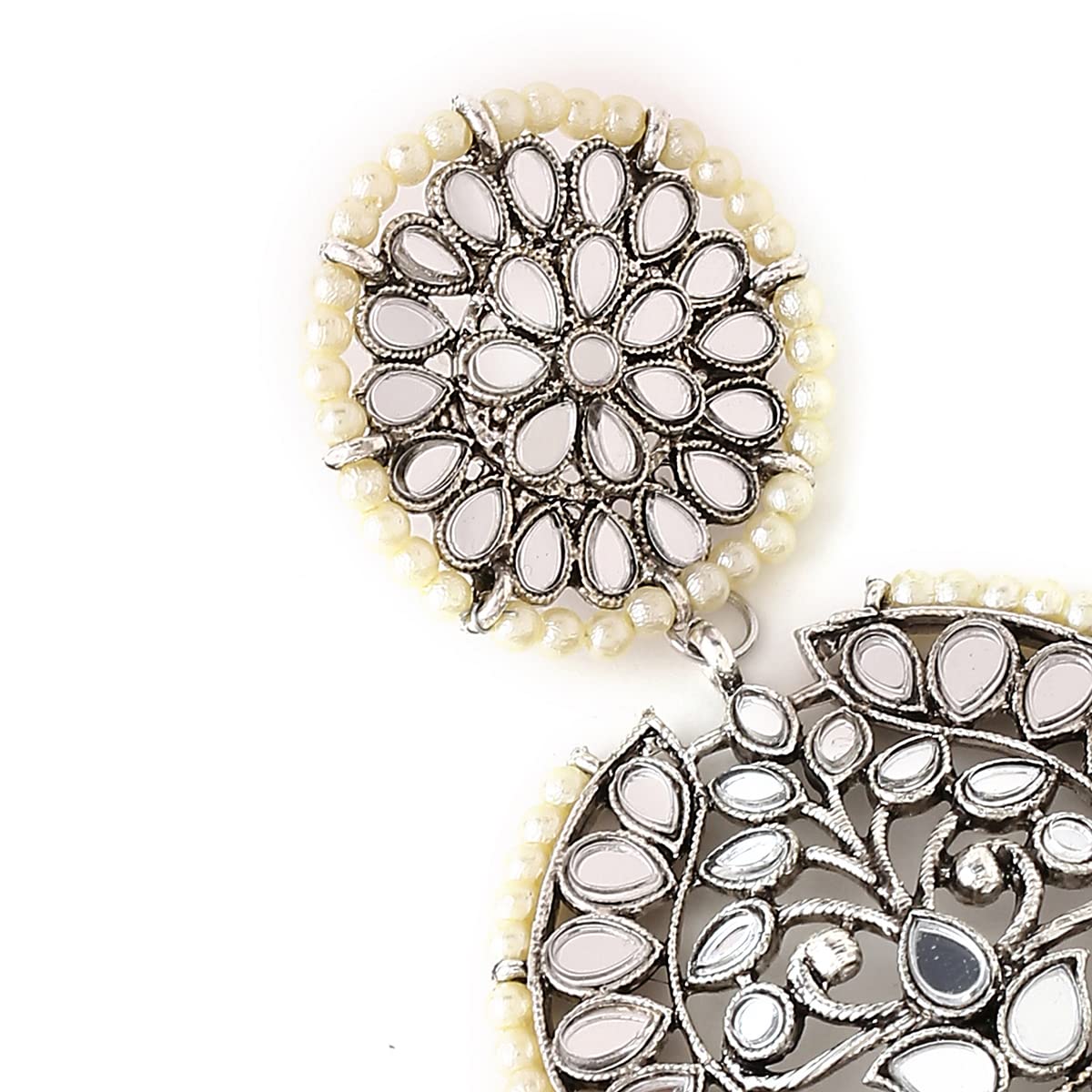 Yellow Chimes Earrings For Women Silver Toned and Silver Oxidized Floral Designed Mirror Studded Jhumka Earrings For Women and Girls