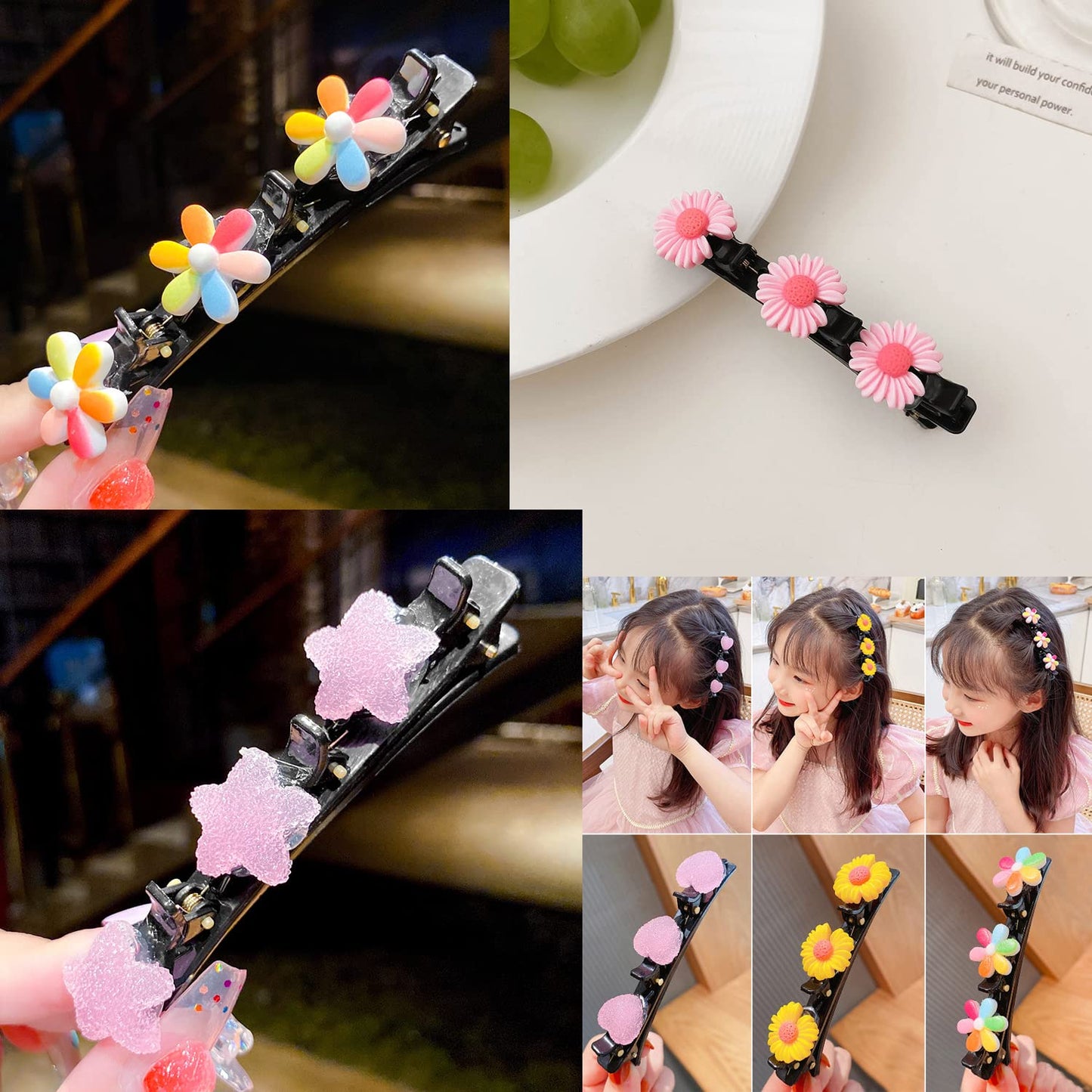 Melbees by Yellow Chimes Hair Clips for Girls 3 Pcs Hairclip Cute Floral Charms Hair Clips for Girls Alligator Hair Clip for Kids and Girls Hair Accessories.