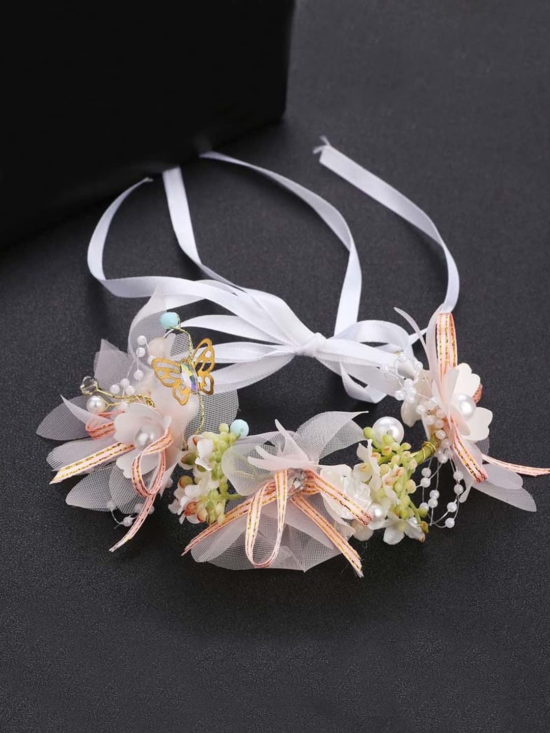 Yellow Chimes Bracelet for women and Girls White Pink Floral Bracelets for Women Bridal Wedding Bracelet Fabric Wrist Band Pink Hand Bracelet For Women and Girls