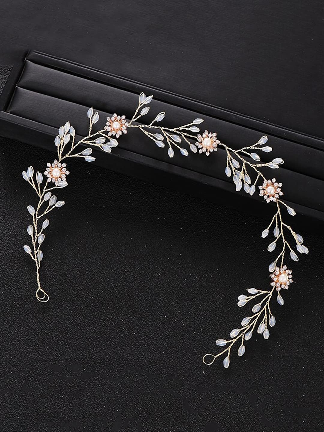 Yellow Chimes Bridal Hair Vine for Women and Girls Bridal Hair Accessories for Wedding Golden Headband Hair Accessories Wedding Jewellery for Women Floral Crystal Bridal Wedding Head band Hair Vine for Girls