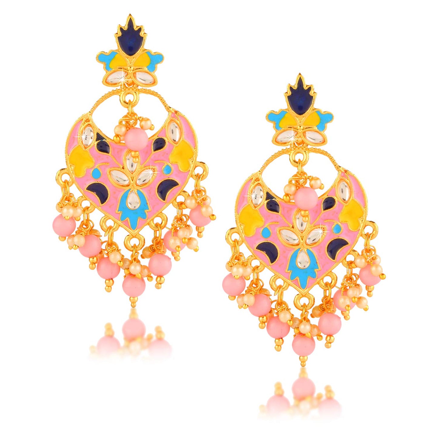 Yellow Chimes Beautifully Enamelled Stylish Gold Plated Meenakari Chandbali Earrings for Women and Girls…