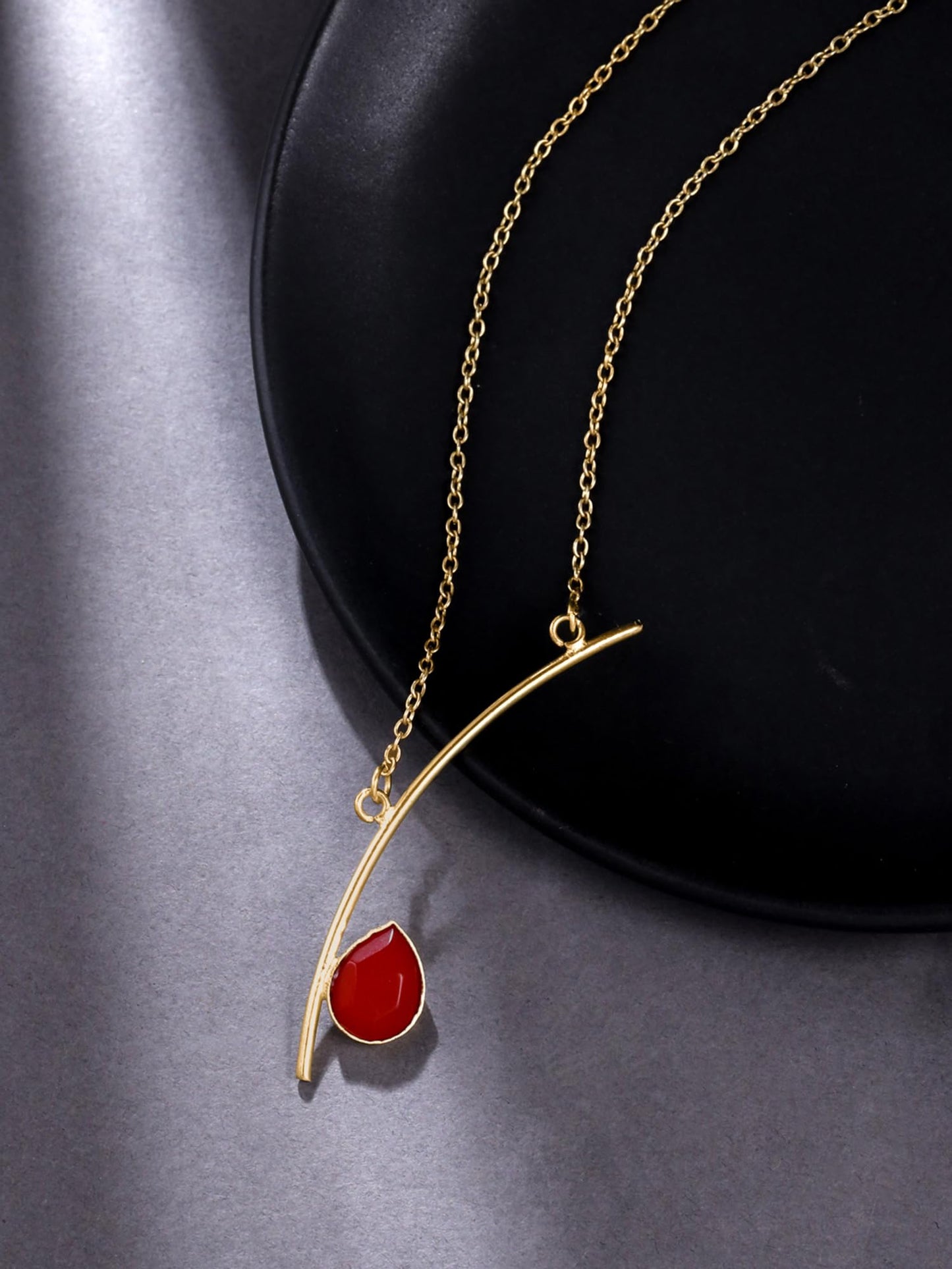 Yellow Chimes Pendant Necklace For Women | Fashion Golden Charm Pendant | Gold Plated Chain Necklace For Girls | Studded Red Stone Necklace | Birthday Gift for Girls Anniversary Gift for Wife