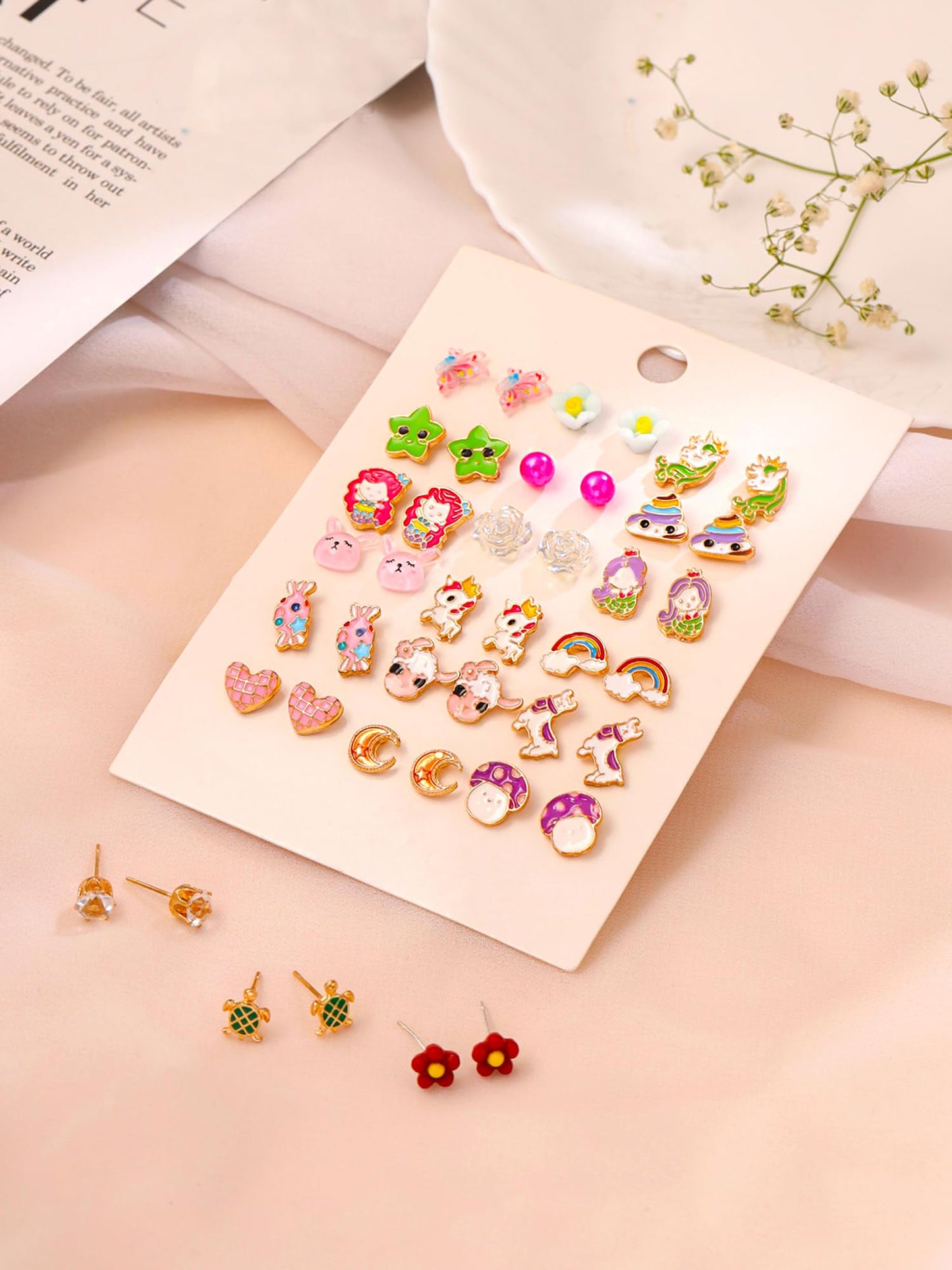 Melbees by Yellow Chimes Stud Earrings for Girls | Multicolor Studs Earring Set | Kids Jewellery Earring Combo Set of 21 Pairs Small Earrings | Birthday Gift for Girls Kids