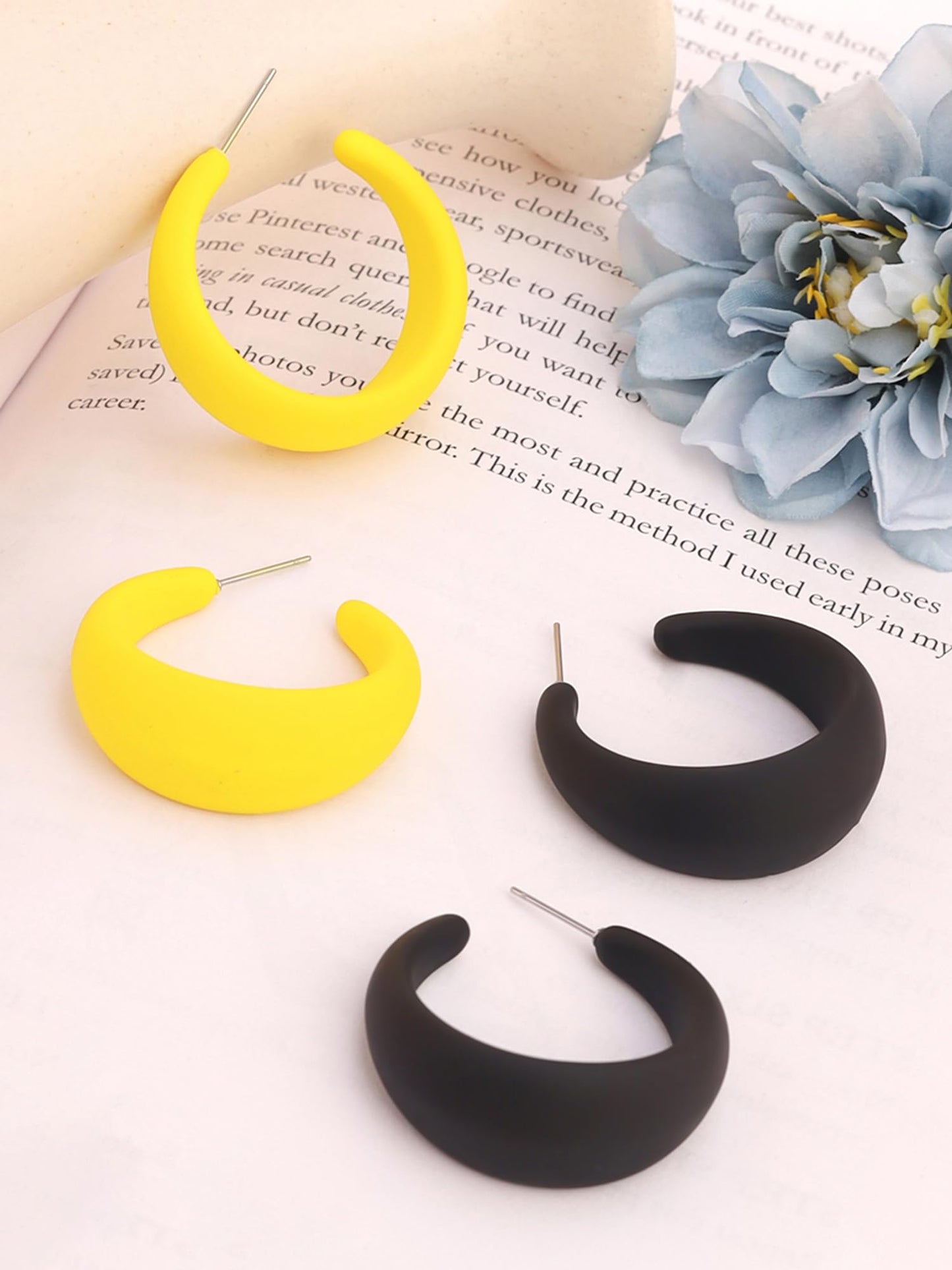 Yellow Chimes Hoop Earrings for Women | Fashion Black Earrings for Girls Combo of 2 Pairs Hoops Earrings Set | Big Hoop Women Earrings | Birthday Gift For Girls Anniversary Gift for Wife