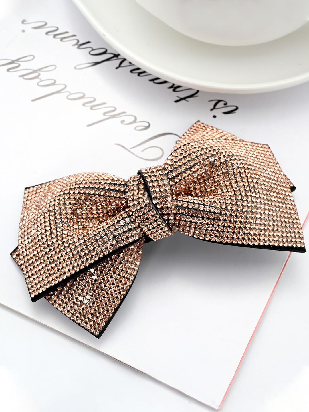 Yellow Chimes Hair Clips for Women Girls Barrette Hair Clips for Women Hair Accessories for Women Bow Clips for Women Gold Crystal French Barrette Hair Clips for Women and Girls Gifts For Women