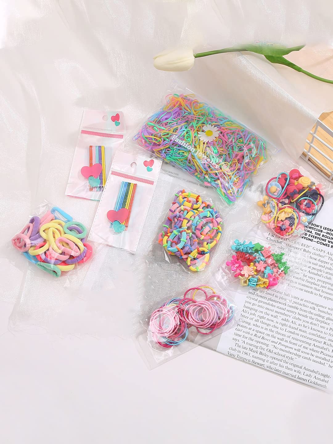 Melbees by Yellow Chimes Hair Clips for Girls Kids Hair Clip Hair Accessories for Girls Baby's 10 Pcs Hair Pins 10 Pcs Claw Clips With 1090 Pcs Rubber Bands Set for Kids Hairclips for Baby Teens