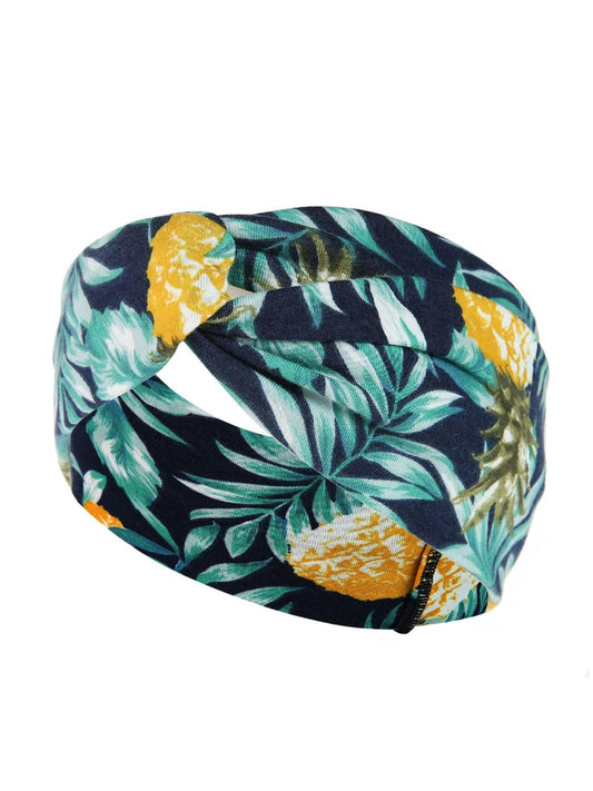 Yellow Chimes Head Bands for Girls Headbands for Women Fabric Leafy Printed Blue/Green Headband Hair Accessories for Women and Girls