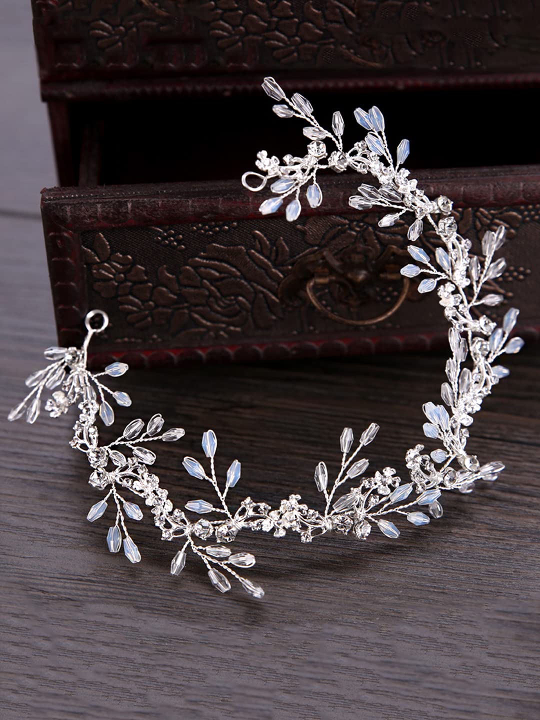 Yellow Chimes Bridal Hair Vine for Women and Girls Bridal Hair Accessories for Wedding White Headband Hair Accessories Wedding Jewellery for Women Crystals Bridal Wedding Headband Hair Vine for Girls