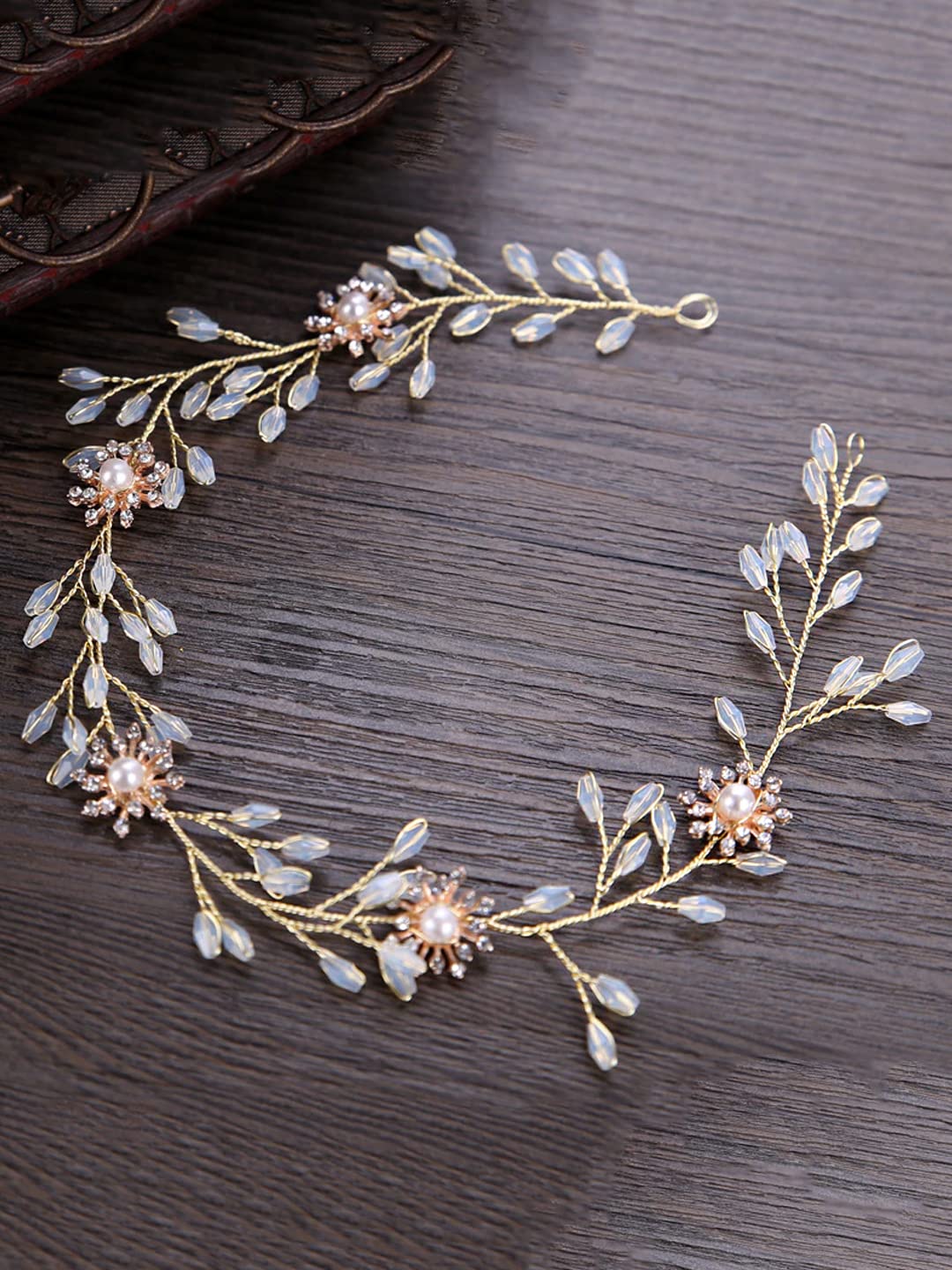 Yellow Chimes Bridal Hair Vine for Women and Girls Bridal Hair Accessories for Wedding Golden Headband Hair Accessories Wedding Jewellery for Women Floral Crystal Bridal Wedding Head band Hair Vine for Girls