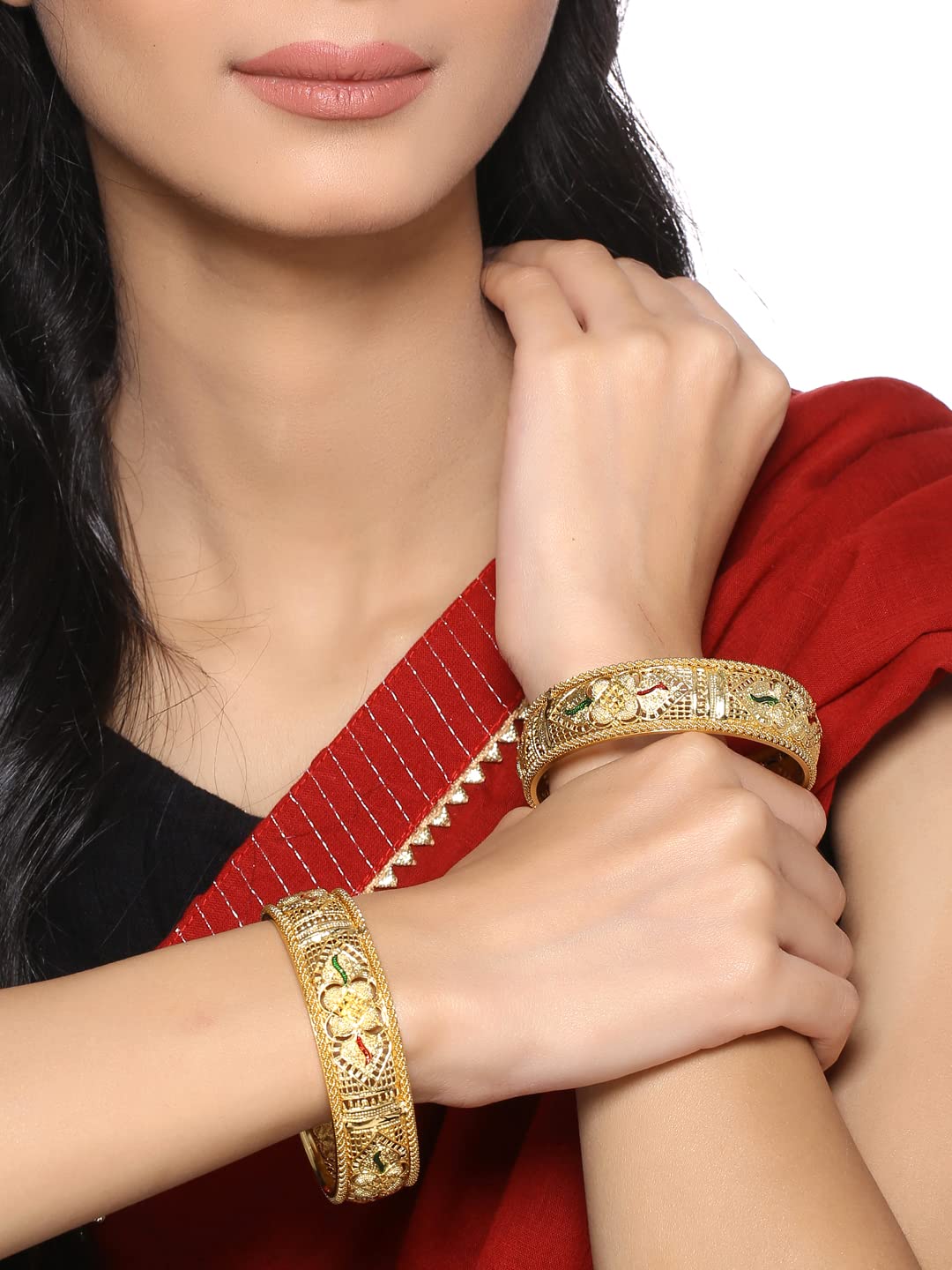 Yellow Chimes Bangles for Women Gold Toned Traditional Designed Meenakari Touch Bangles for Women and Girls