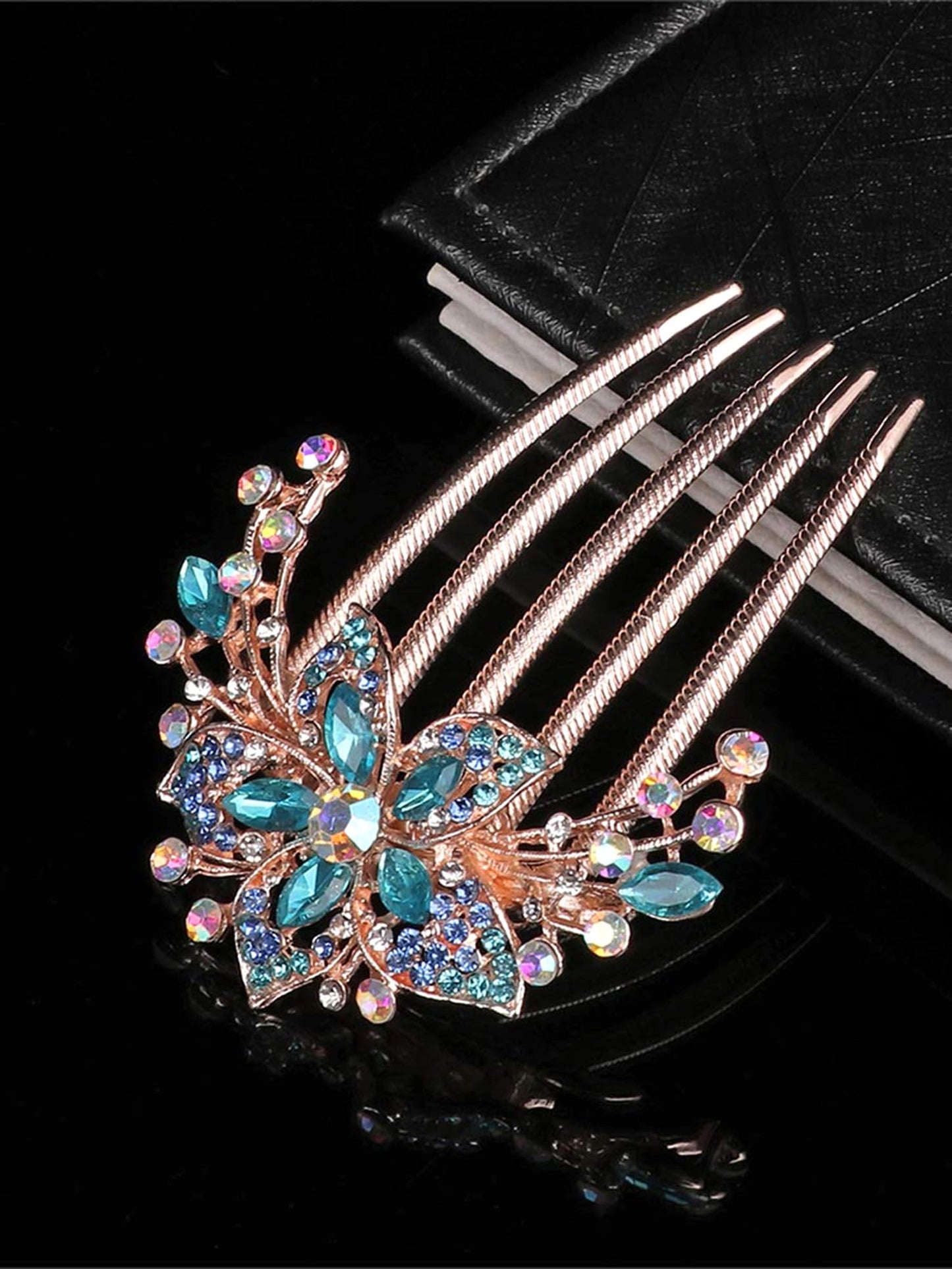 Yellow Chimes Comb Pin for Women Hair Accessories for Women Floral Comb Clips for Hair for Women Western Blue Crystal Hair Pin Bridal Hair Accessories for Wedding Side Pin/Comb Pin/Juda Pin