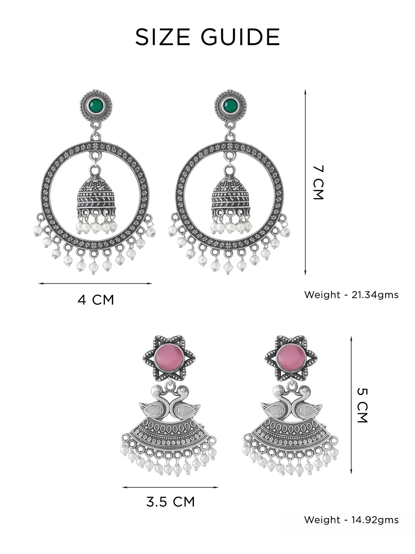 Yellow Chimes Silver Oxidised Earrings for Women & Girls | Traditional Oxidised Silver Drop Earrings Combo of 2 Pairs Monalisa Stone Studded Earrings | Birthday Anniversary Gift for Wife Women