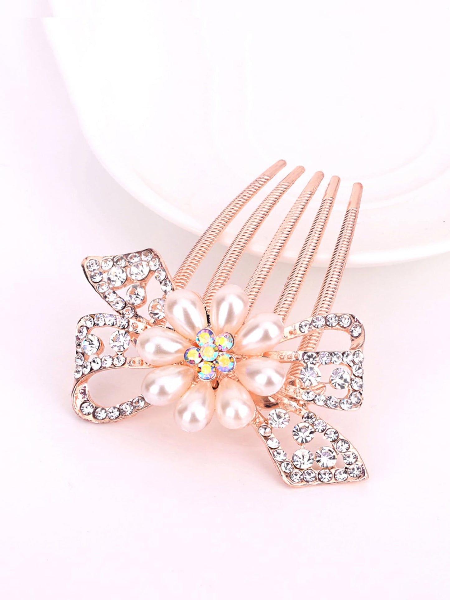 Yellow Chimes Comb Pin for Women Hair Accessories for Women Floral Comb Clips for Hair for Women Rosegold Crystal Hair Pin Bridal Hair Accessories for Wedding Side Pin/Comb Pin/Juda Pin