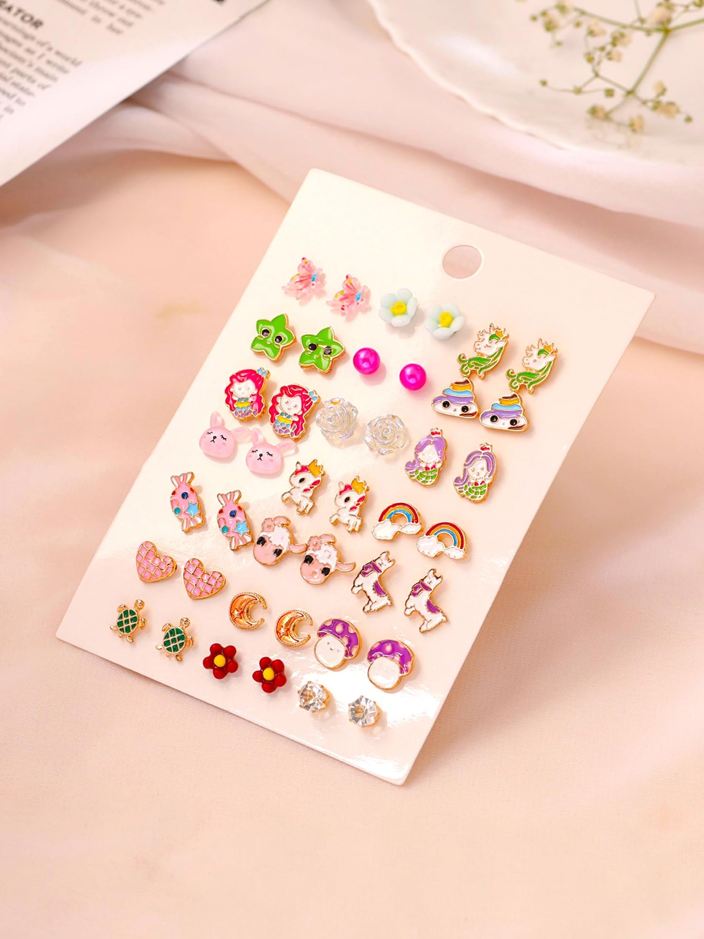 Melbees by Yellow Chimes Stud Earrings for Girls | Multicolor Studs Earring Set | Kids Jewellery Earring Combo Set of 21 Pairs Small Earrings | Birthday Gift for Girls Kids