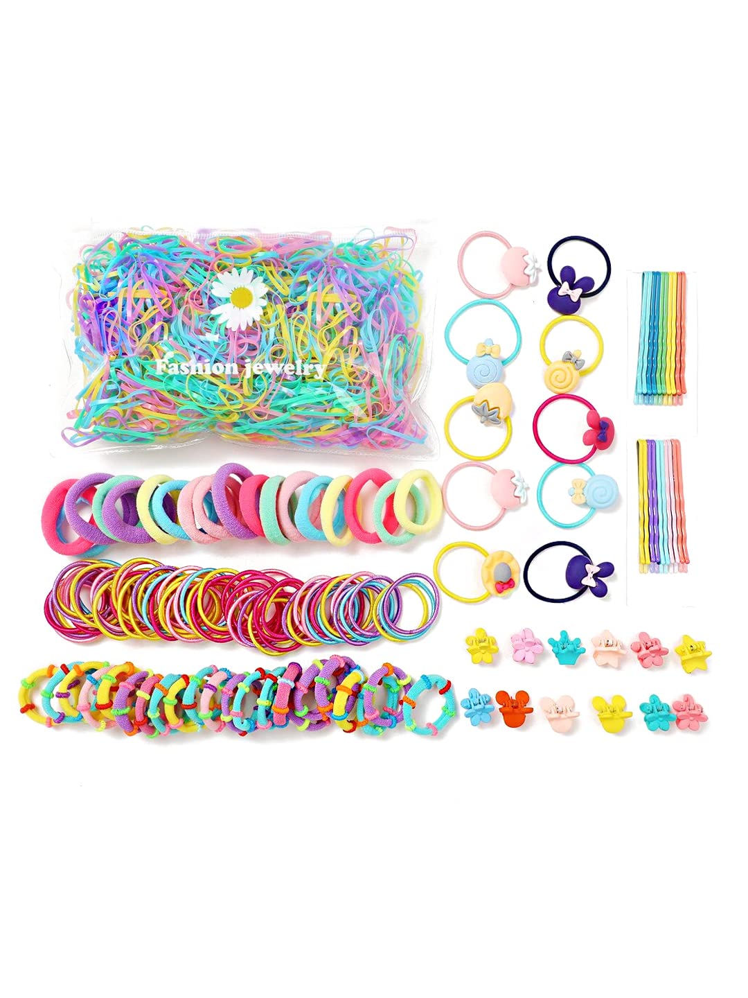 Melbees by Yellow Chimes Hair Clips for Girls Kids Hair Clip Hair Accessories for Girls Baby's 10 Pcs Hair Pins 10 Pcs Claw Clips With 1090 Pcs Rubber Bands Set for Kids Hairclips for Baby Teens