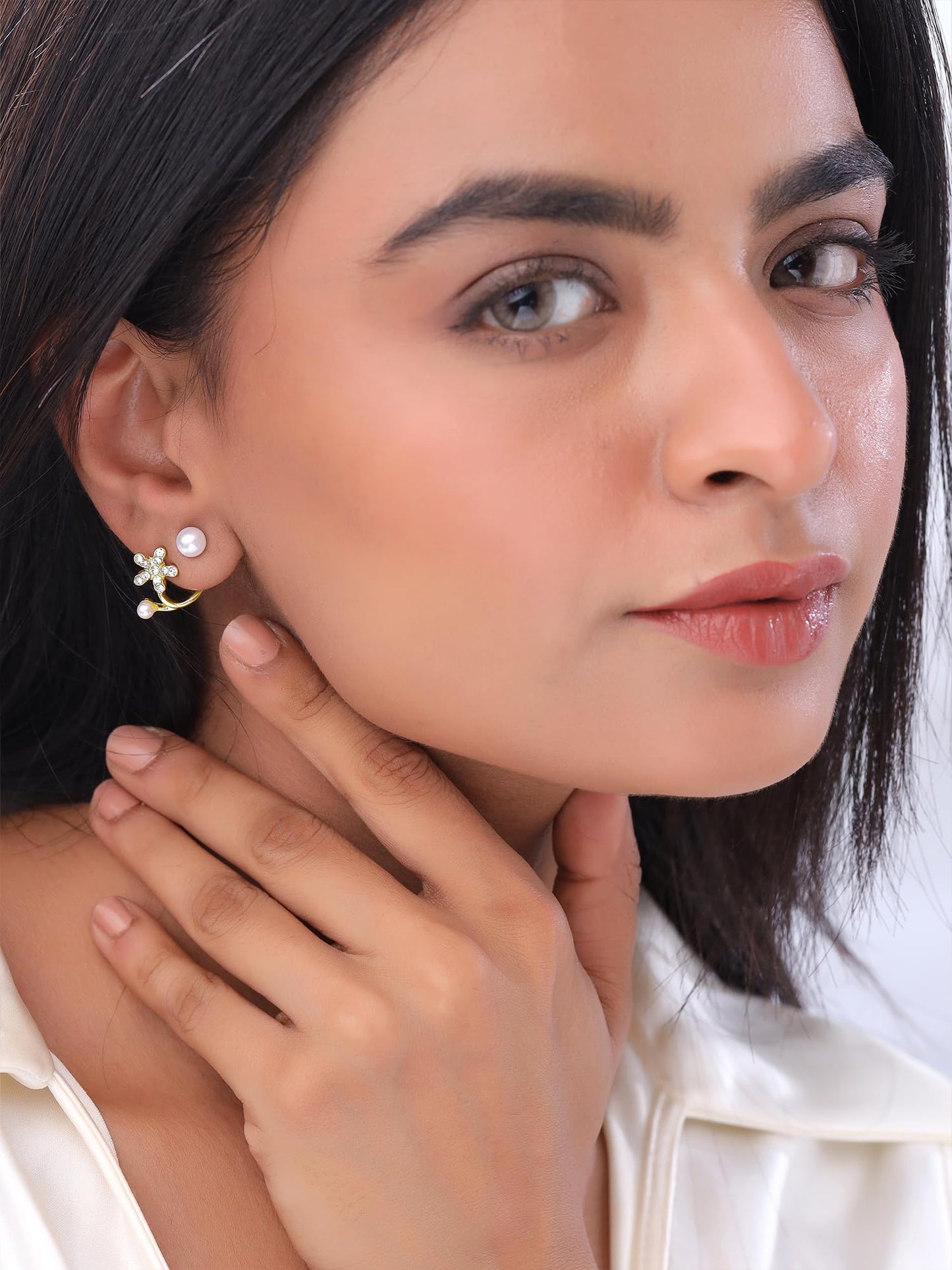 Yellow Chimes Stud Earrings for Women | Fashion Earrings for Girls Golden Studs Earrings | Ear Cuff Jacket Gold Plated Floral Shaped Women Earrings | Birthday Anniversary Gift For Girls Wife