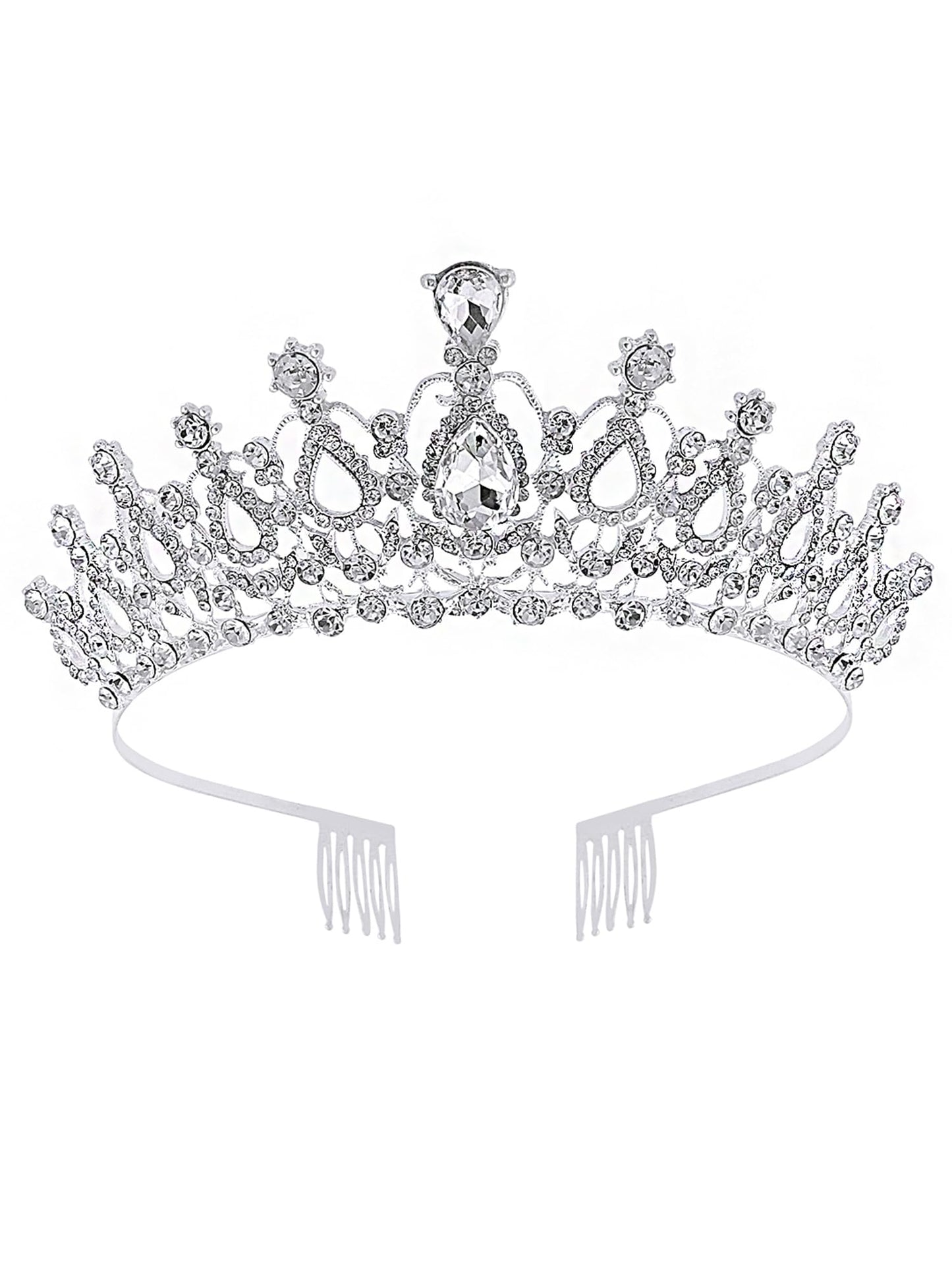 Yellow Chimes Tiara for Women and Girls Silver Crown for Women White Crystal Studded Bridal Wedding Crown Tiaras for Women and Girls Gift For Women & Girls