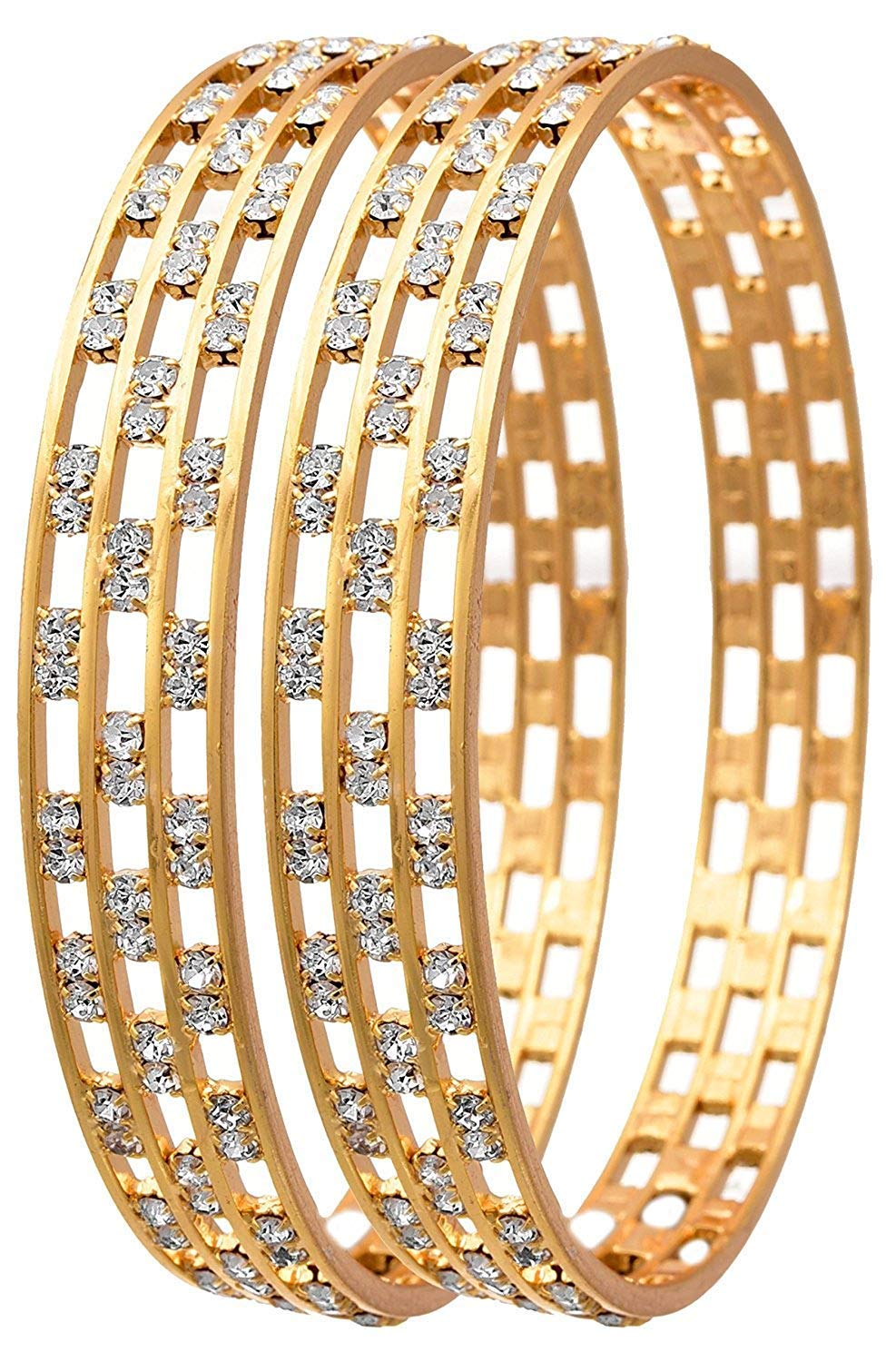 Yellow Chimes Pair Of 2 Pcs Exclusive Bestselling Floral American AAA Crystal Traditional Bangles For Women