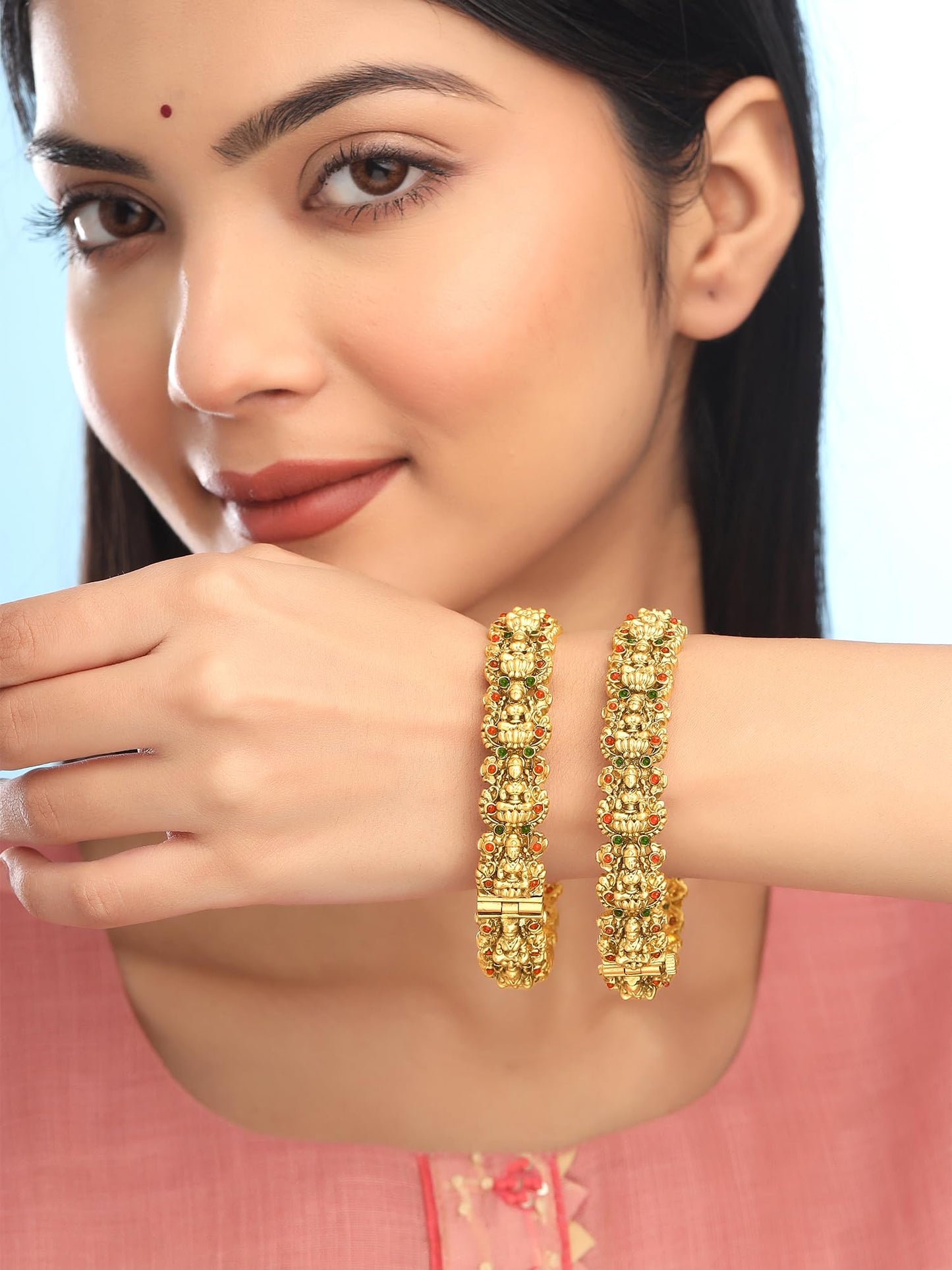 Yellow Chimes Bangles for Women & Girls | Women's Golden Traditional Bangles Set | Ethnic Gold Plated Temple Bangles | Hand Accessories for Women | Birthday Gift For Women Anniversary Gift for Wife