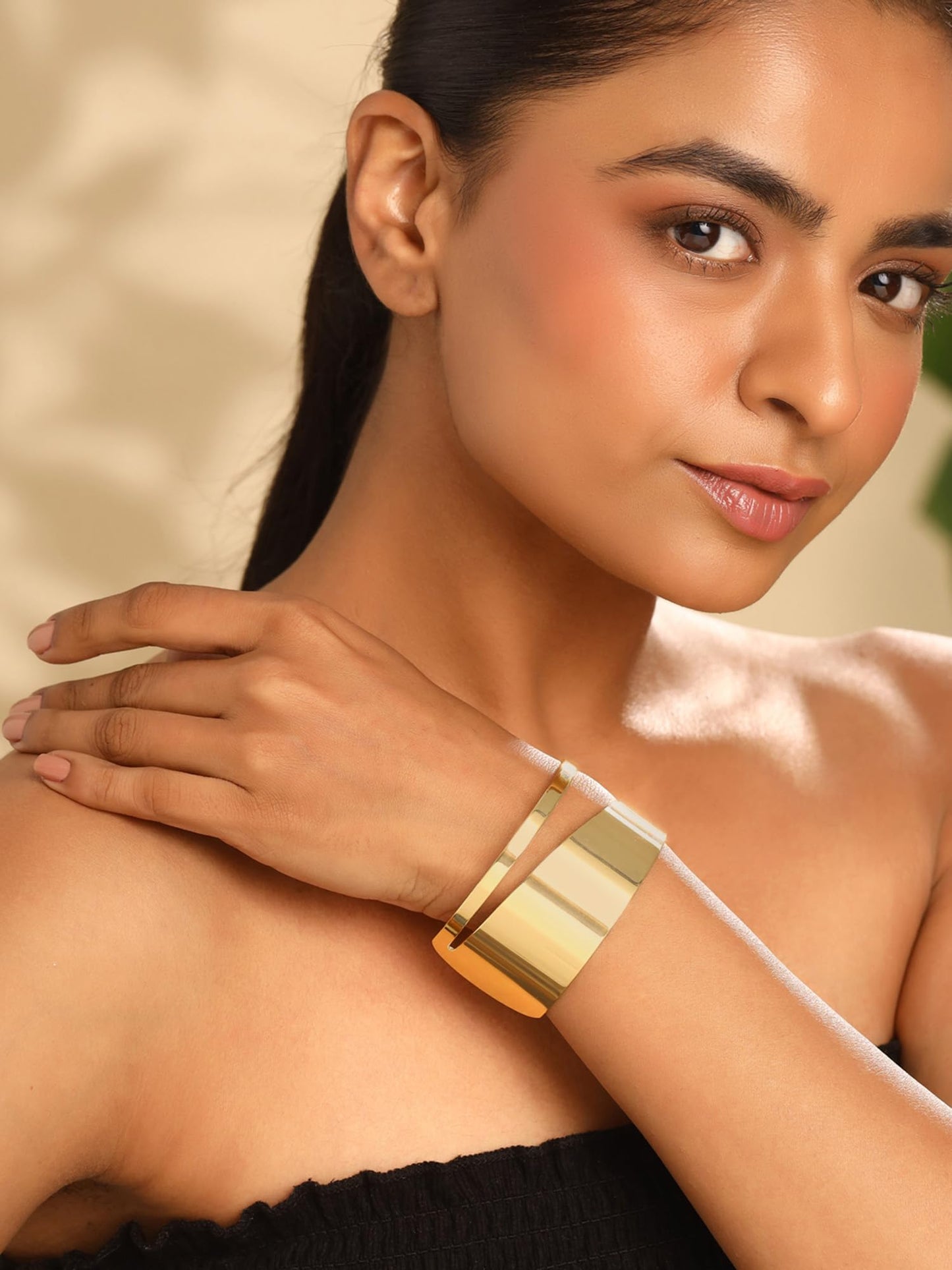 Yellow Chimes Cuff Bracelet for Women | Fashion Golden Bracelet for Women | Bold Broad Hand Accessories for Women | Open Kada Bracelets for Girls | Birthday Gift for Women Anniversary Gift for Wife