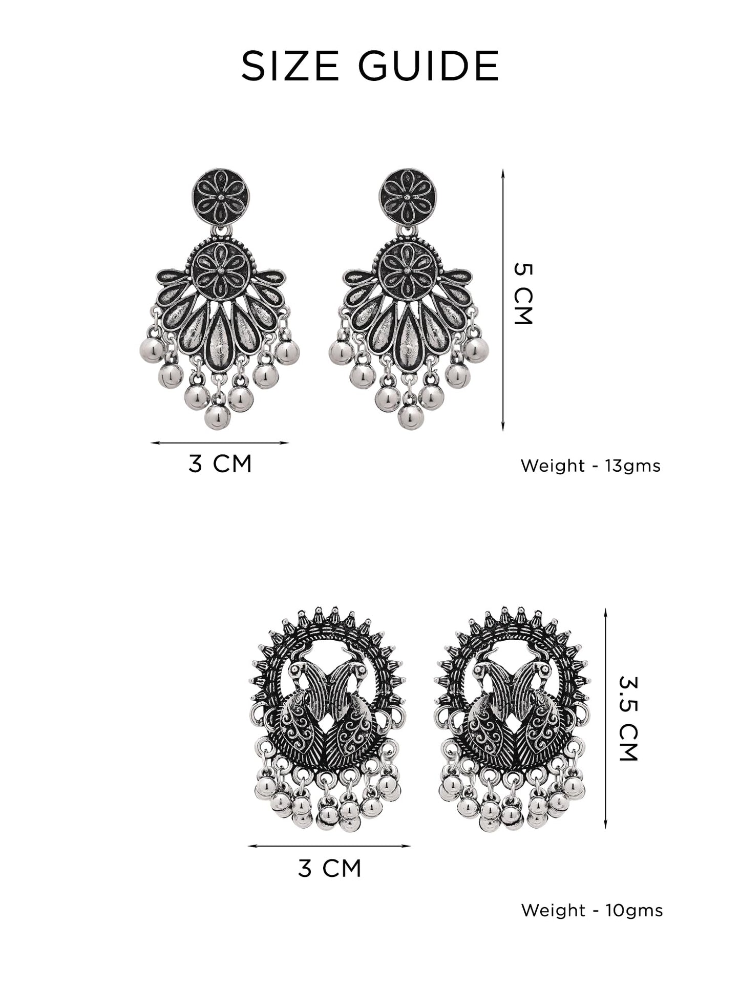 Yellow Chimes Silver Oxidised Drop Earrings For Women | Traditional Women Earrings | Oxidized Silver Plated Combo of 2 Pair Drop Earrings For Girls | Birthday Gift for Girls Anniversary Gift for Women