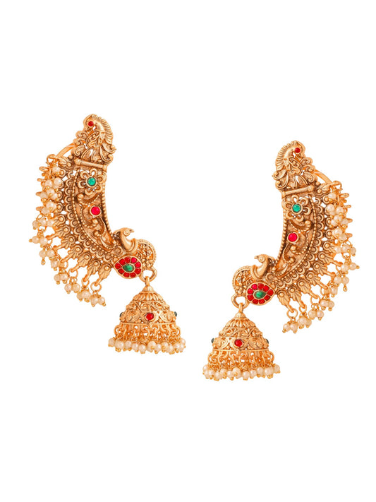 Yellow Chimes Jhumka Earrings for Women | Traditional Gold Plated Long Jhumka Earrings for Girls | Golden Peacock Ear Cuff Shaped Jhumki Earrings | Accessories for Women | Birthday Anniversary Gift