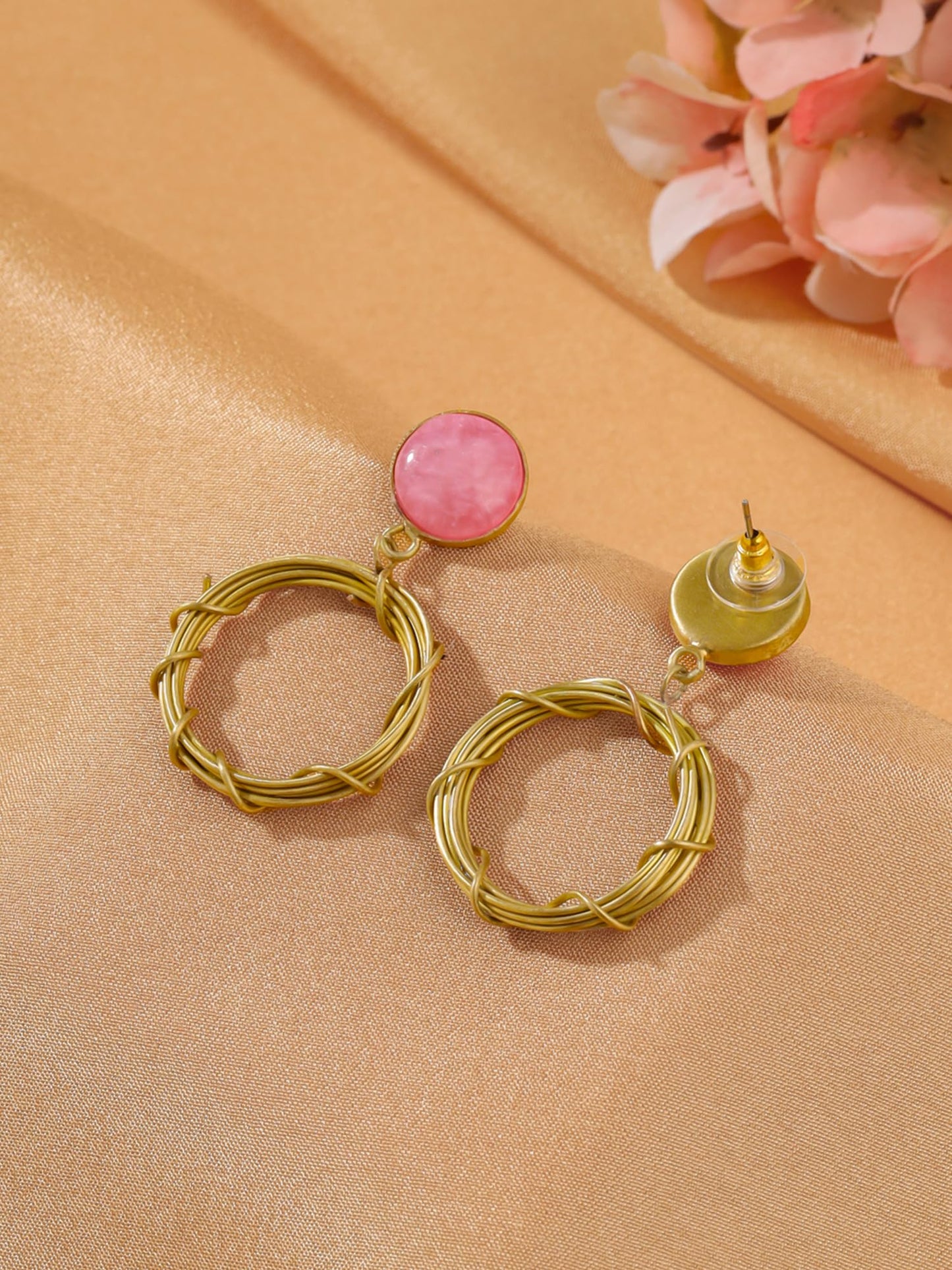 Yellow Chimes Drop Earrings For Women | Fashion Golden Women Earrings | Pink Stone Gold Plated Circle Drop Earrings For Girls | Birthday Gift for Girls Anniversary Gift for Women