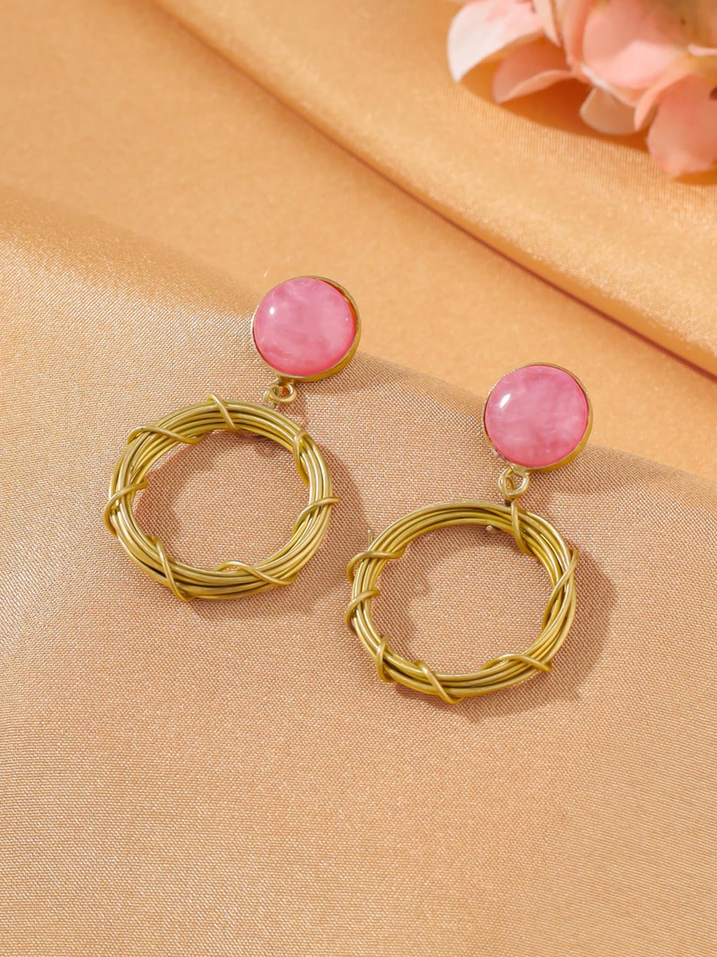 Yellow Chimes Drop Earrings For Women | Fashion Golden Women Earrings | Pink Stone Gold Plated Circle Drop Earrings For Girls | Birthday Gift for Girls Anniversary Gift for Women