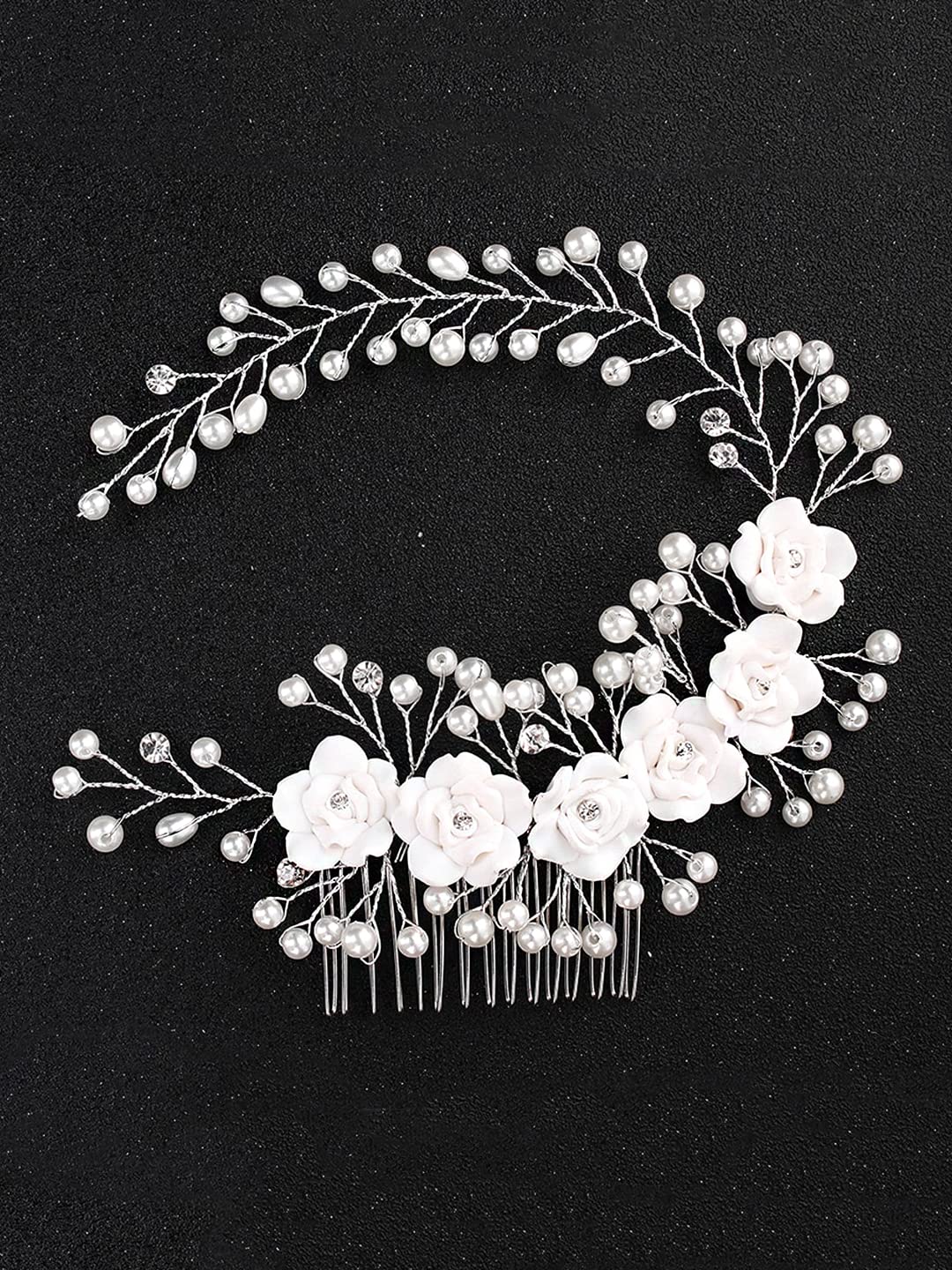 Yellow Chimes Bridal Hair Vine for Women and Girls Bridal Hair Accessories for Wedding White Headband Hair Accessories Wedding Jewellery for Women Floral Pearl Bridal Wedding Head band Hair Vine