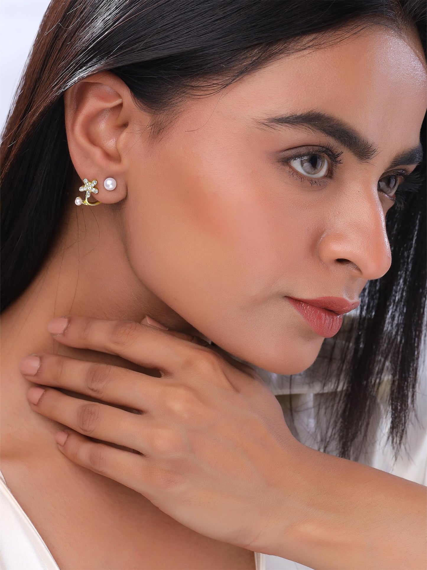 Yellow Chimes Stud Earrings for Women | Fashion Earrings for Girls Golden Studs Earrings | Ear Cuff Jacket Gold Plated Floral Shaped Women Earrings | Birthday Anniversary Gift For Girls Wife