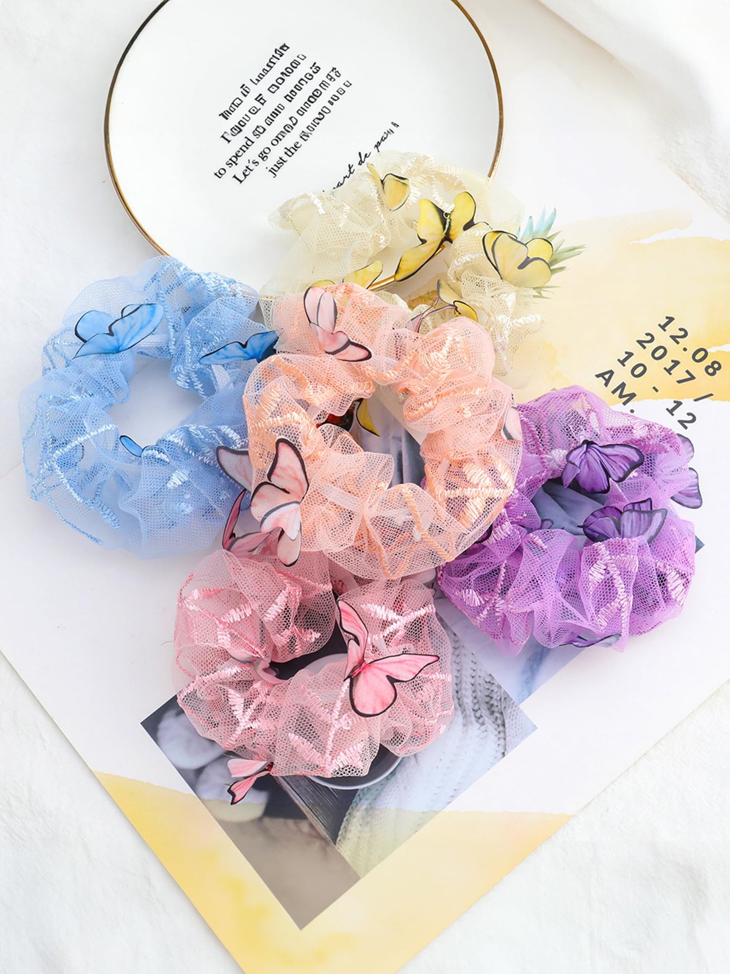 Yellow Chimes Scrunchies for Women 2 Pcs Butterfly Scrunchies Hair Ties Satin Scrunchies Pony Holder For Women and Girls Hair Accessories.