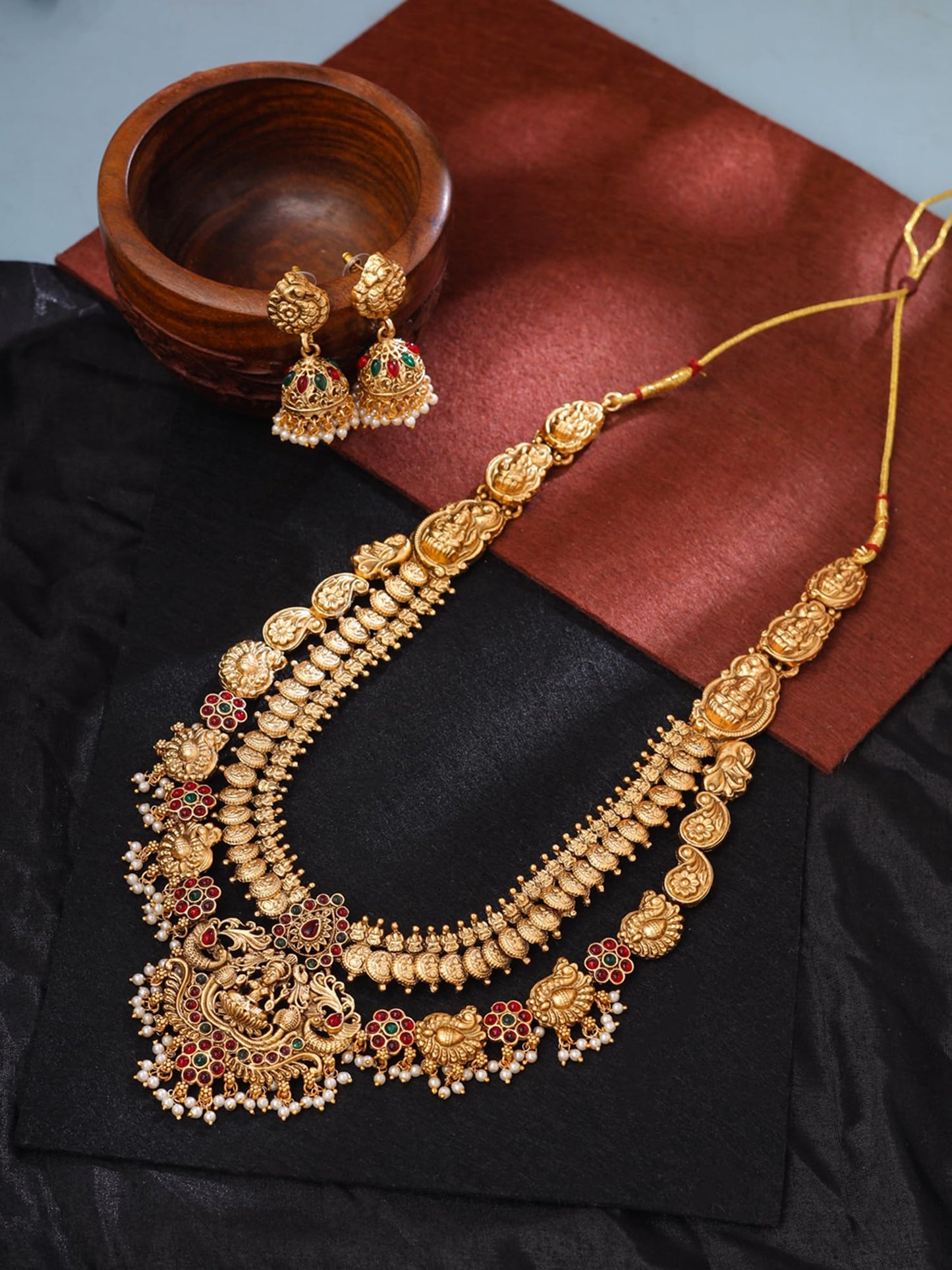 Yellow Chimes Bridal Jewellery Set for Women | Golden Layered Necklace Set for Women | Traditional Gold Plated Temple Jewellery Set for Girls | Birthday Anniversary Gift for Women Wife