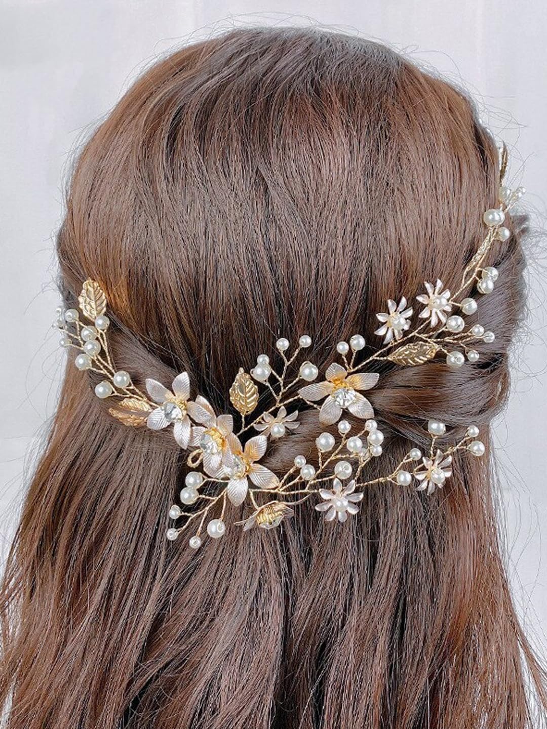 Yellow Chimes Bridal Hair Vine for Women and Girls Bridal Hair Accessories for Wedding Golden Headband Hair Accessories Wedding Jewellery for Women Floral Bridal Wedding Head band Hair Vine for Girls