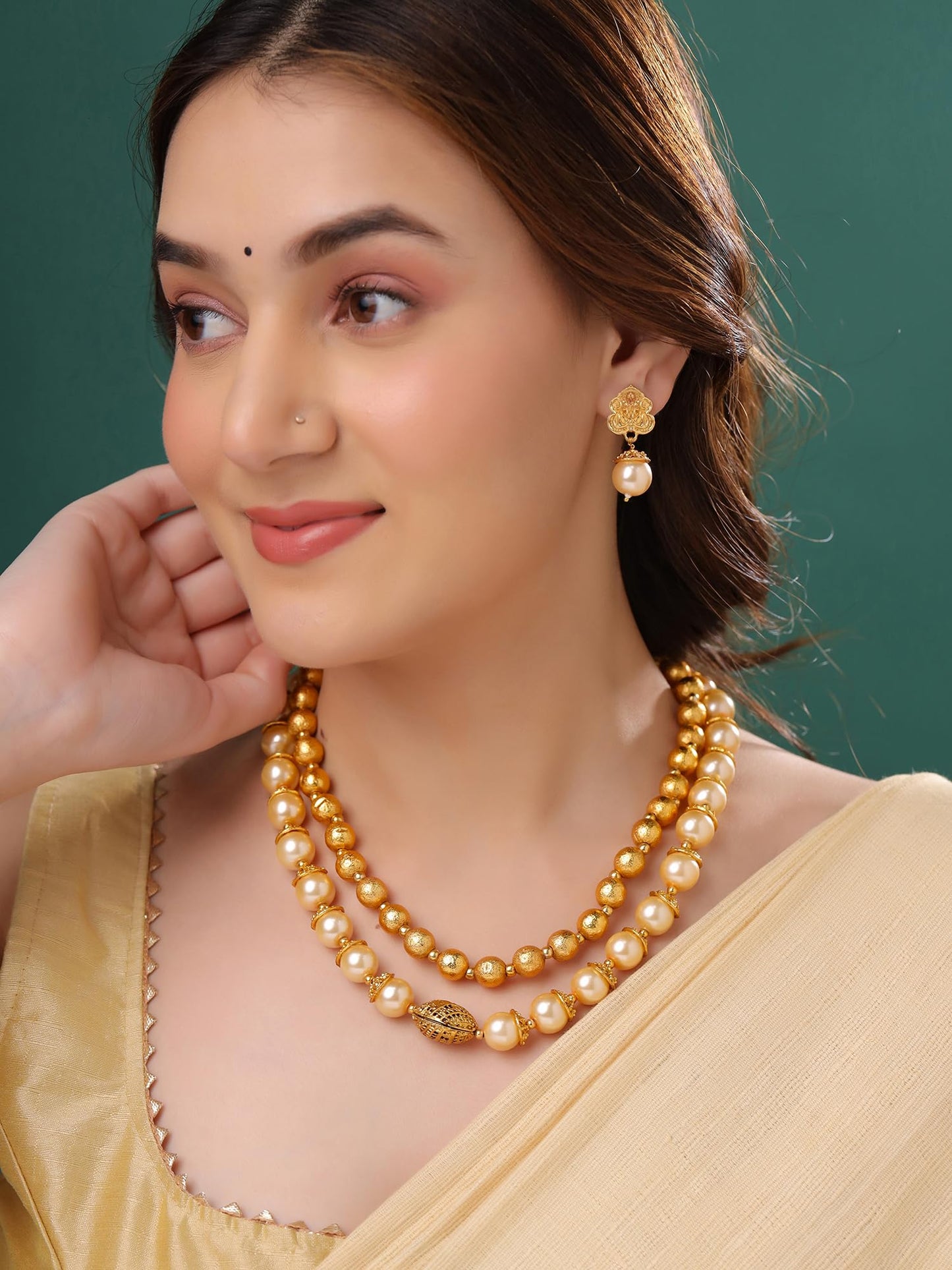 Yellow Chimes Jewellery Set For Women | Gold Plated Necklace Set for Women | Traditional Long Pearl Jewellery Sets l Birthday Gift for Girls & Women Anniversary Gift for Wife