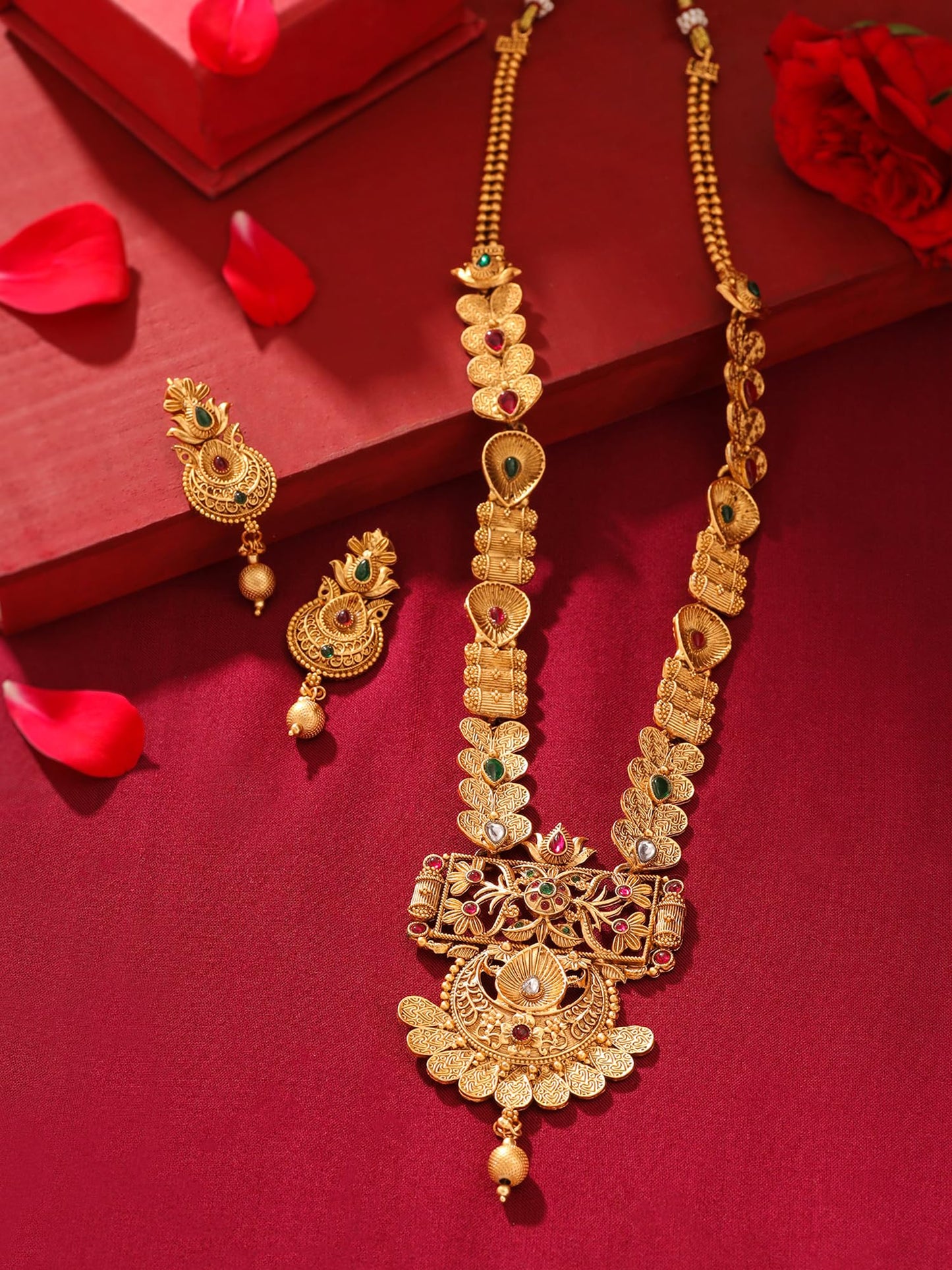 Yellow Chimes Jewellery Set For Women | Golden Necklace Set for Women | Traditional Long Gold Plated Jewellery Set for Girls | Birthday Gift for Girls & Women Anniversary Gift for Wife