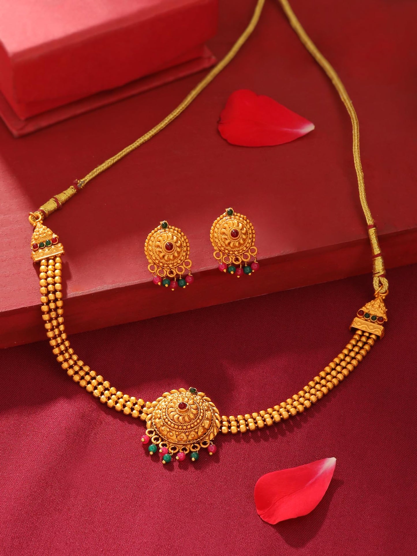 Yellow Chimes Jewellery Set For Women | Ethnic Gold Plated Choker Necklace Set for Women | Traditional Jewellery Sets For Girls | Birthday Gift for Girls & Women Anniversary Gift for Wife