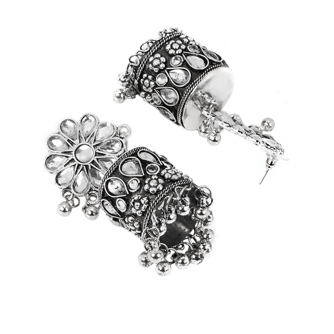 Yellow Chimes Oxidised Earrings for Women Traditional Silver Oxidised Floral Design Dome Jhumka/Jhumki Earrings for Women and Girls