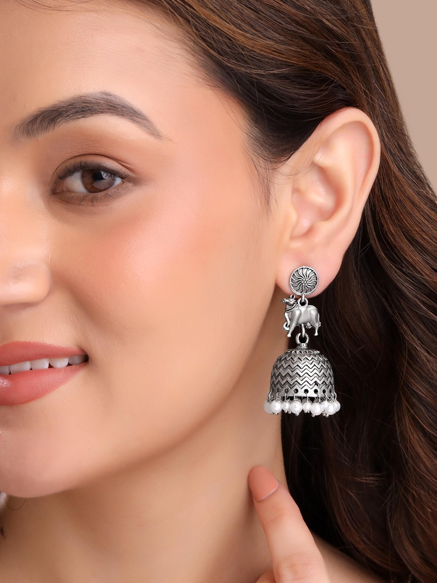Yellow Chimes Jhumka Earrings For Women Silver Oxidised Long Jhumka Ea YellowChimes