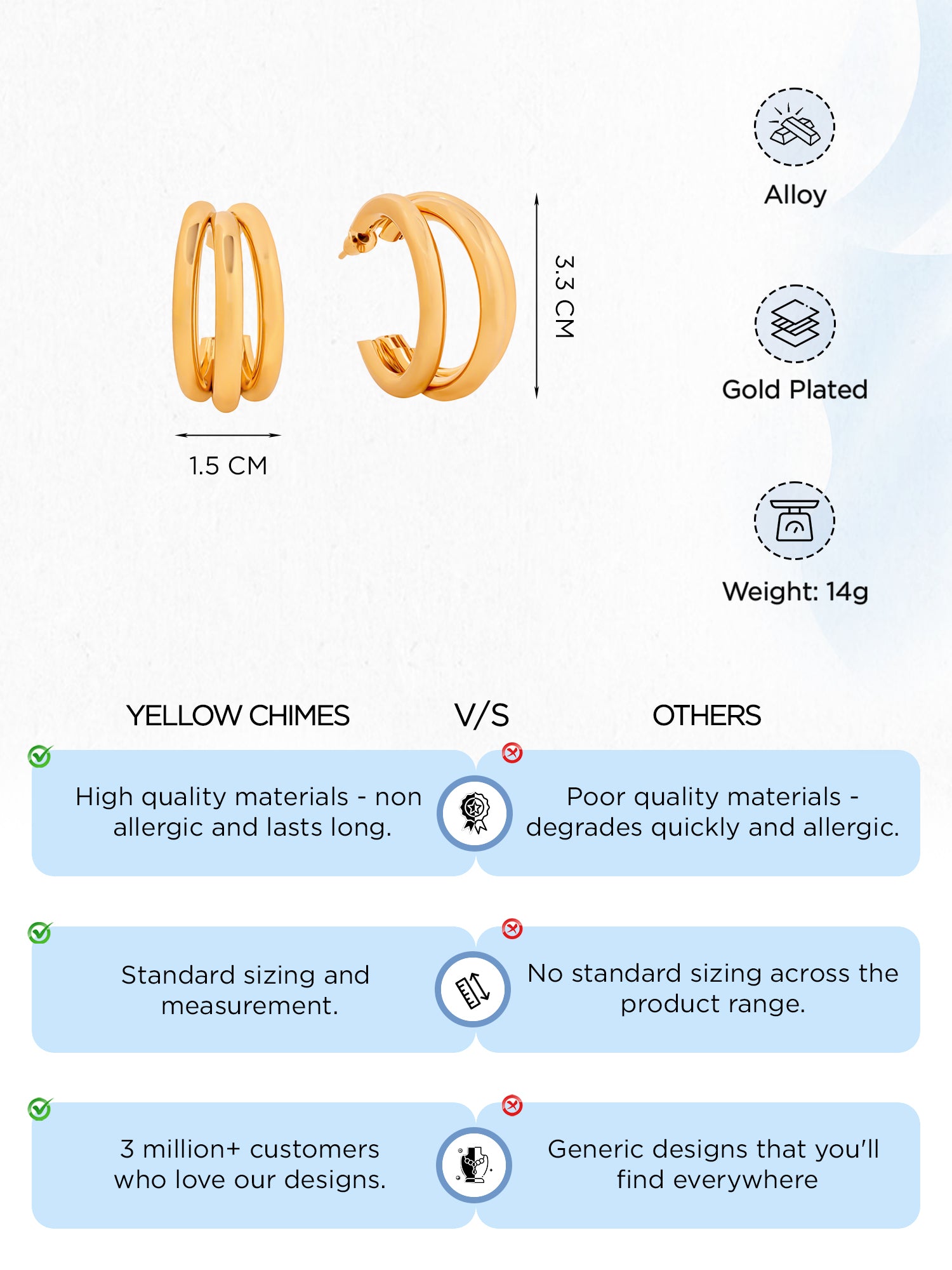 Yellow Chimes Earrings for Women and Girls Golden Hoops Earrings