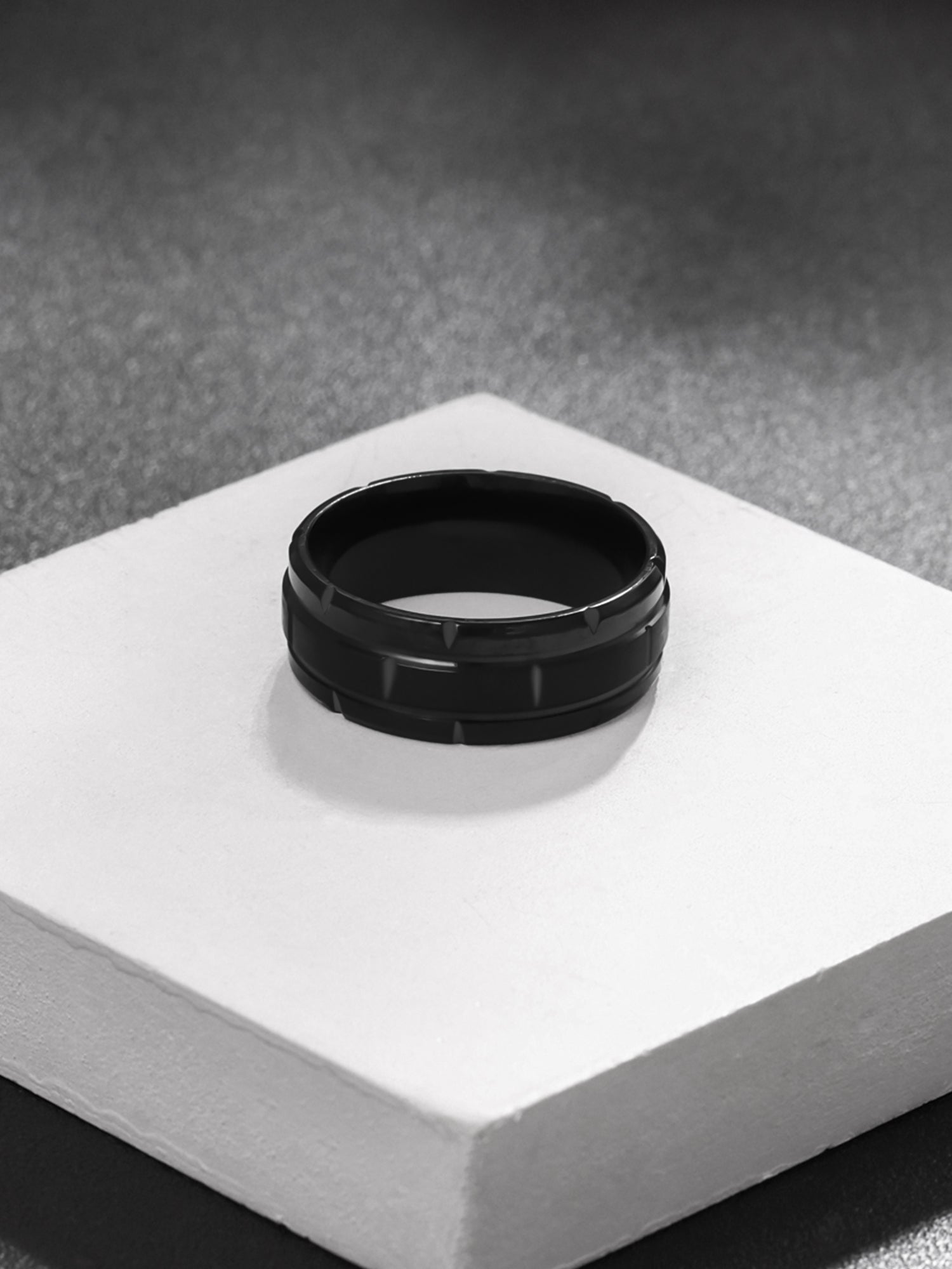 Yellow Chimes Rings for Men Stainless Steel Black Ring Brick