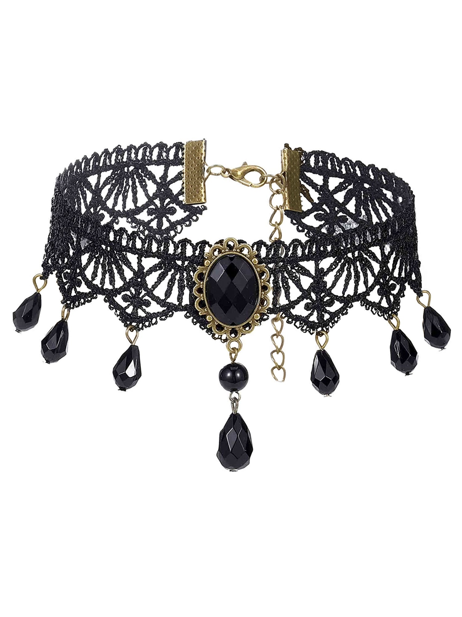 Yellow Chimes Necklace For Women Black Fabric Lace With Black Yellow Chimes Necklace For Women Black Fabric Lace With Black